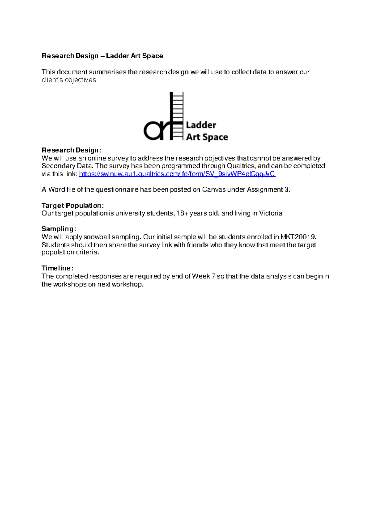 MKT2001 9 Research Design Ladder Art Space 1 Research Design