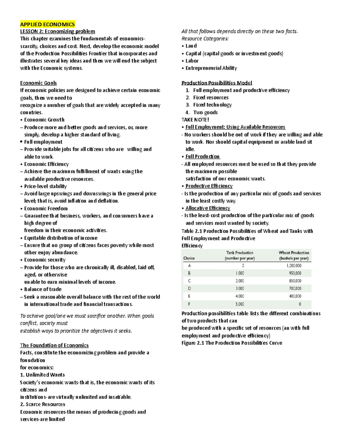 Lesson 2 Economics - Economical problems - APPLIED ECONOMICS LESSON 2 ...