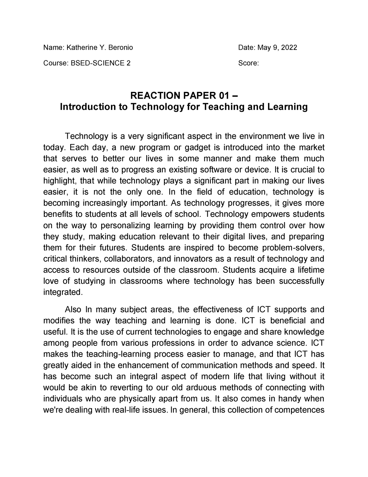 reaction paper about new normal education