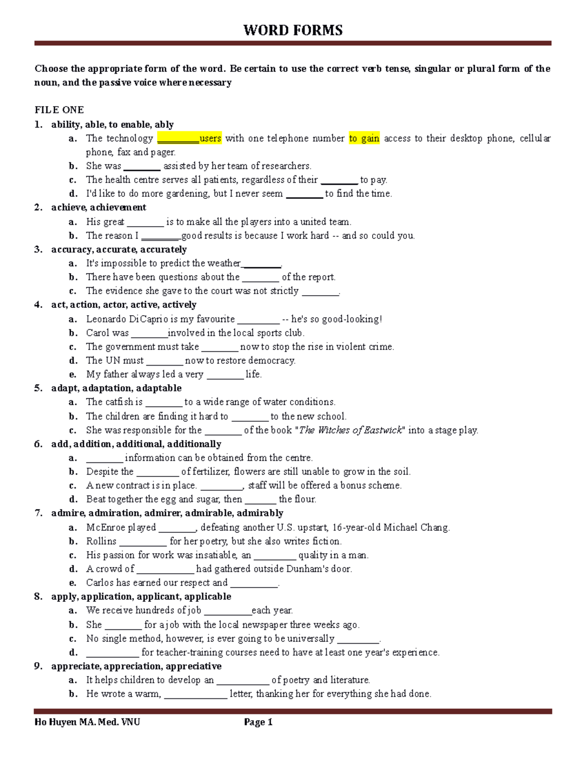 Word forms - 132131231 - Choose the appropriate form of the word. Be ...