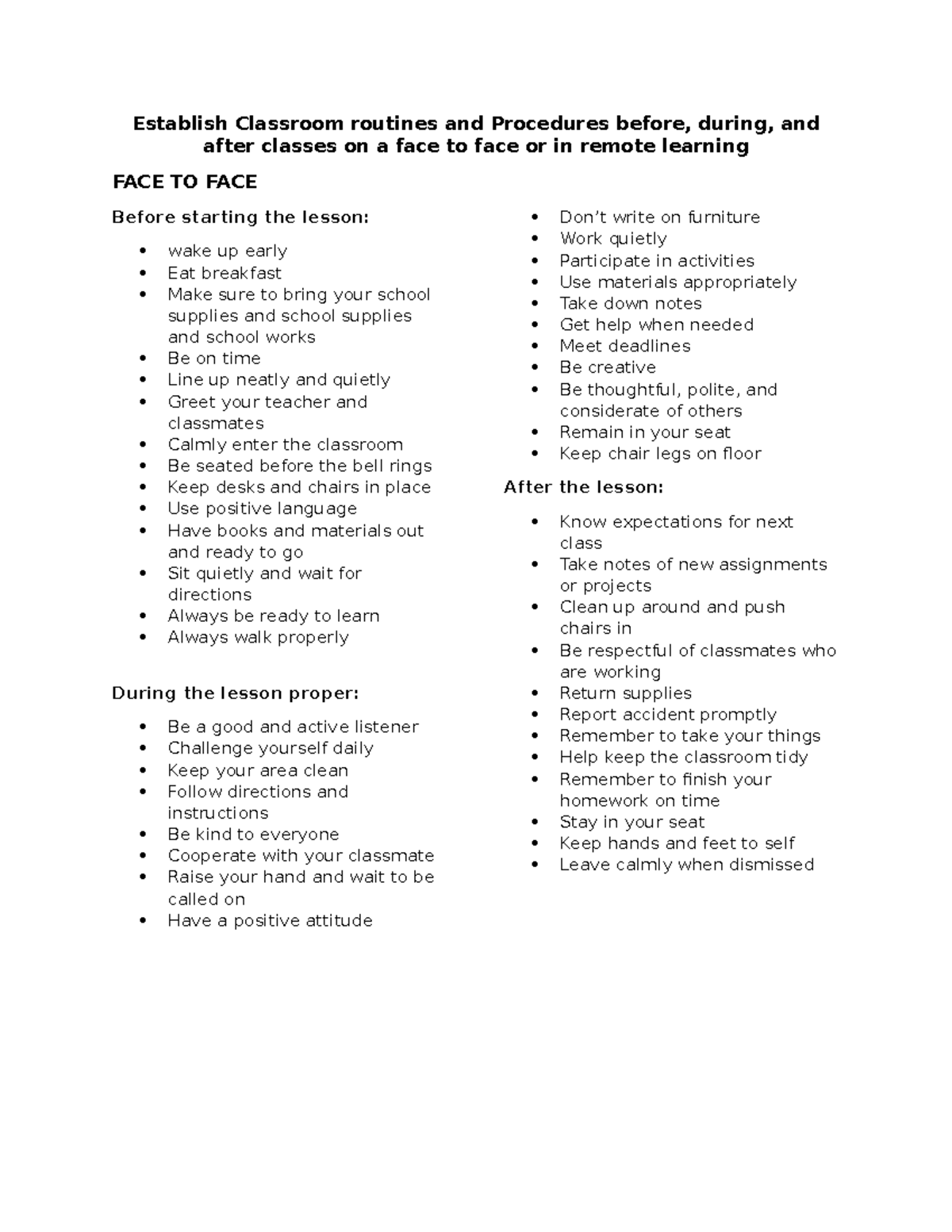 establish-classroom-routines-and-procedures-before-during-after-studocu