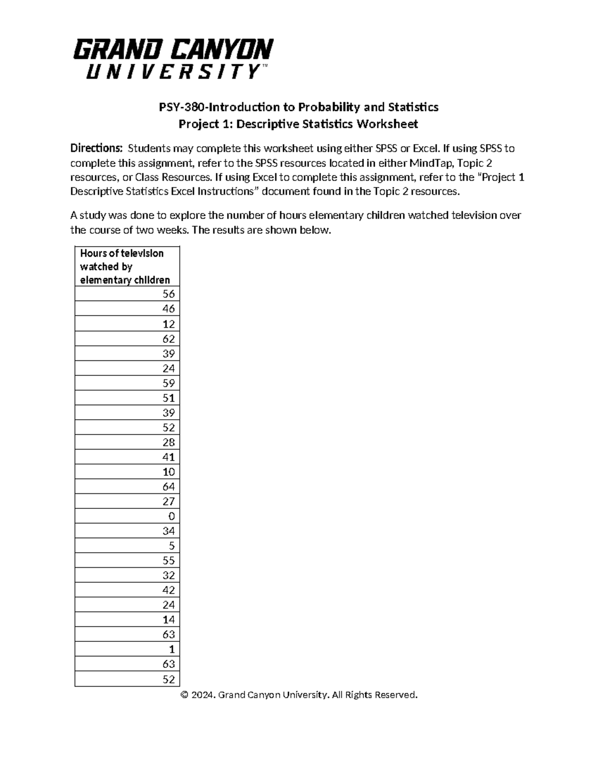 PSY-380-RS-T2Project 1Descriptive Statistics Worksheet AB - PSY-380 ...