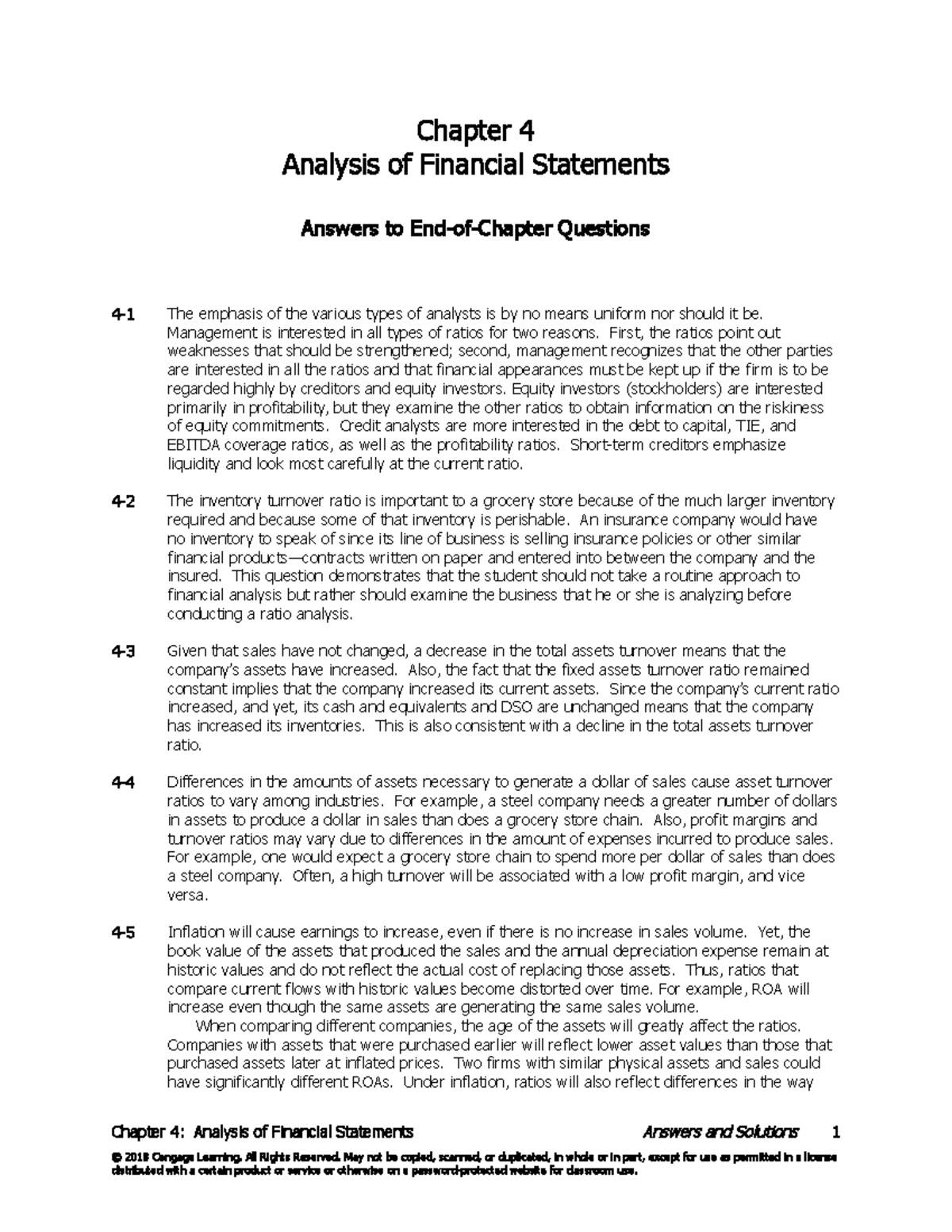 Ch 04 Answers and Solutions - Chapter 4 Analysis of Financial ...