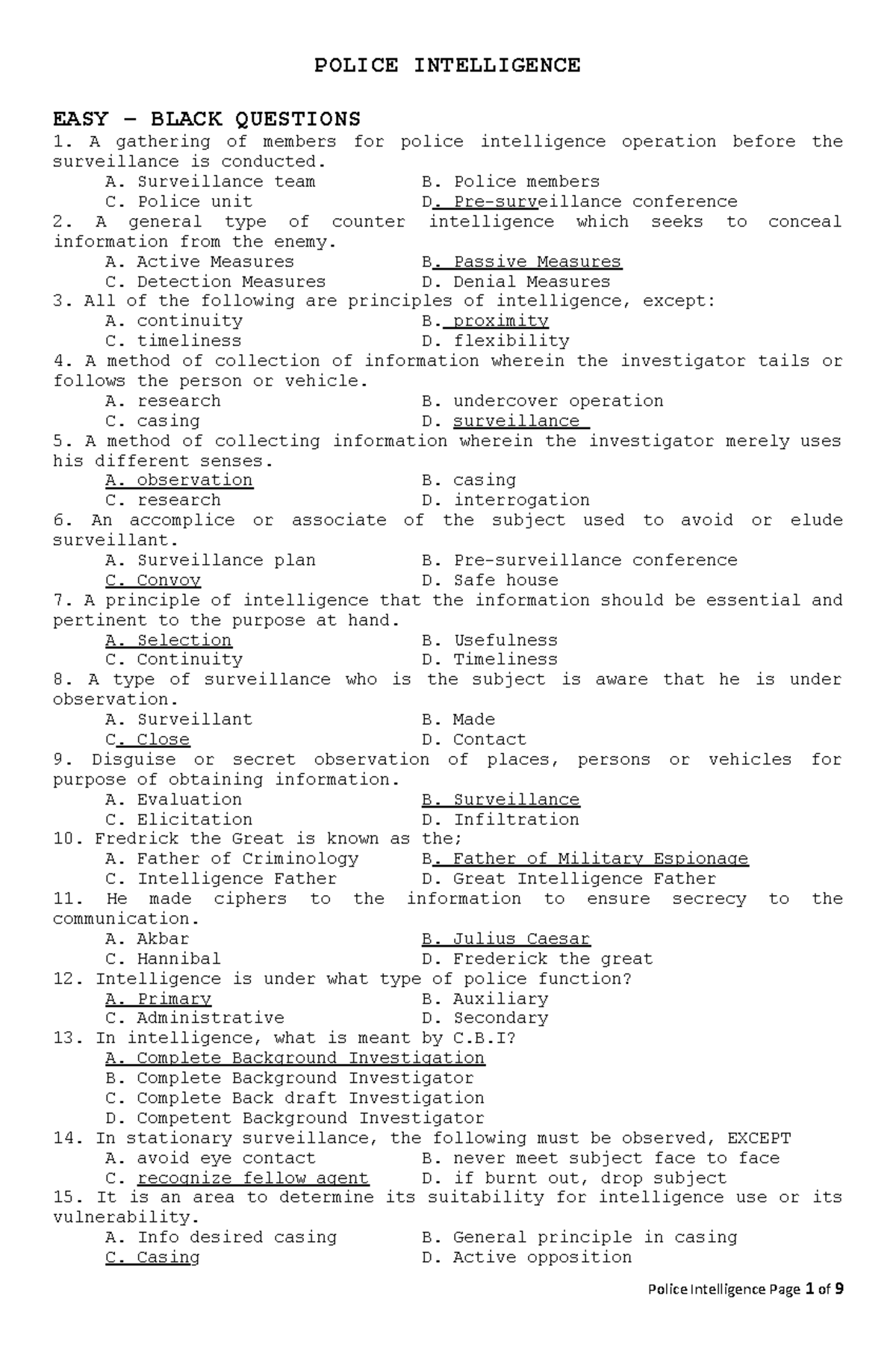 Police- Intelligence-K - EASY – BLACK QUESTIONS 1. A gathering of ...