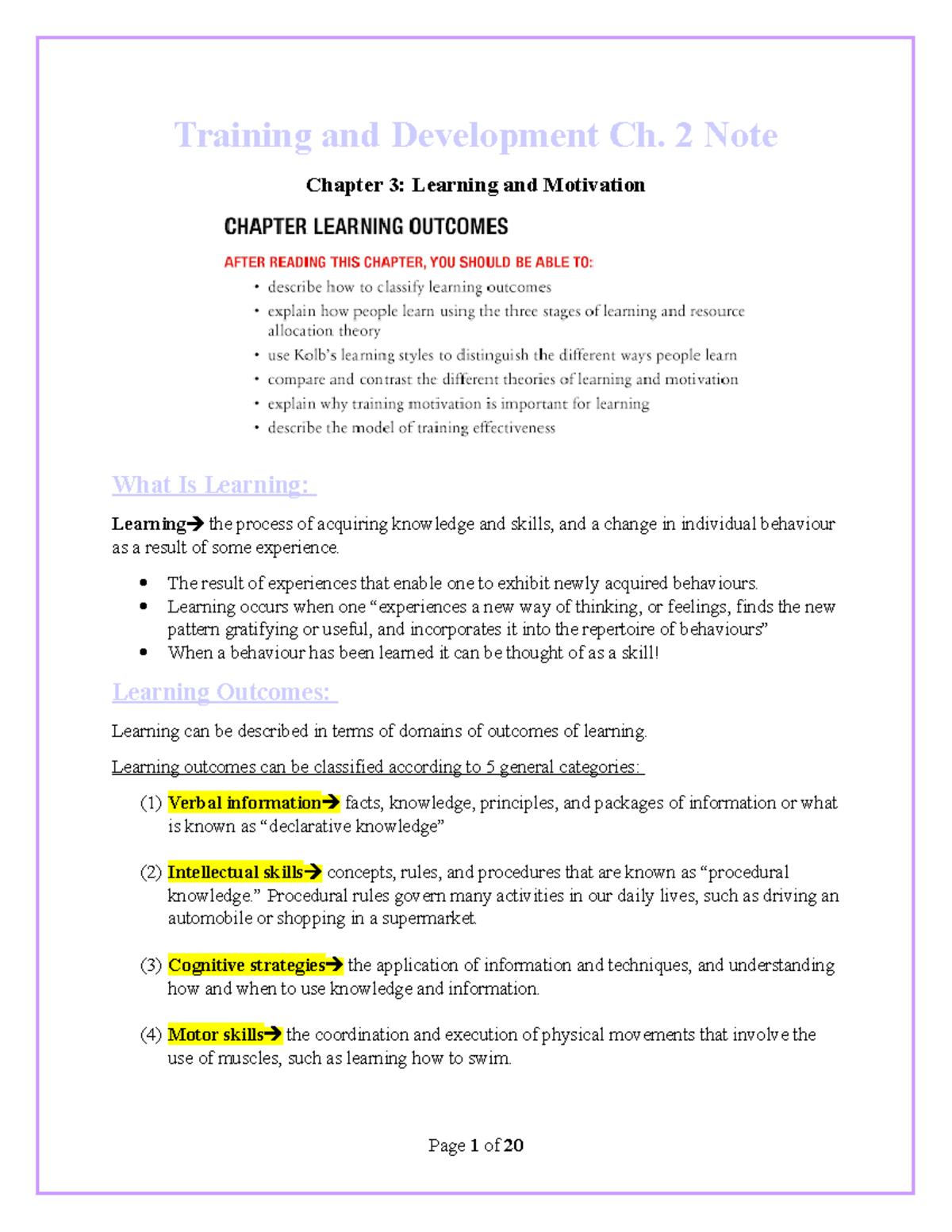 Training Ch 2 Note -Chapter 2 - Training And Development Ch. 2 Note ...