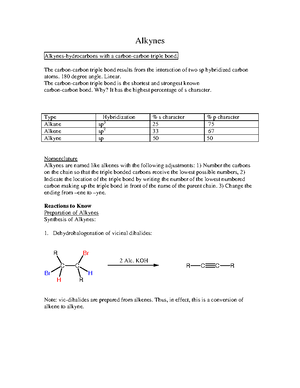 Ch9 alkynes - notes - PRACTICE EXERCISE – ORGANIC CHEMISTRY I Alkynes ...