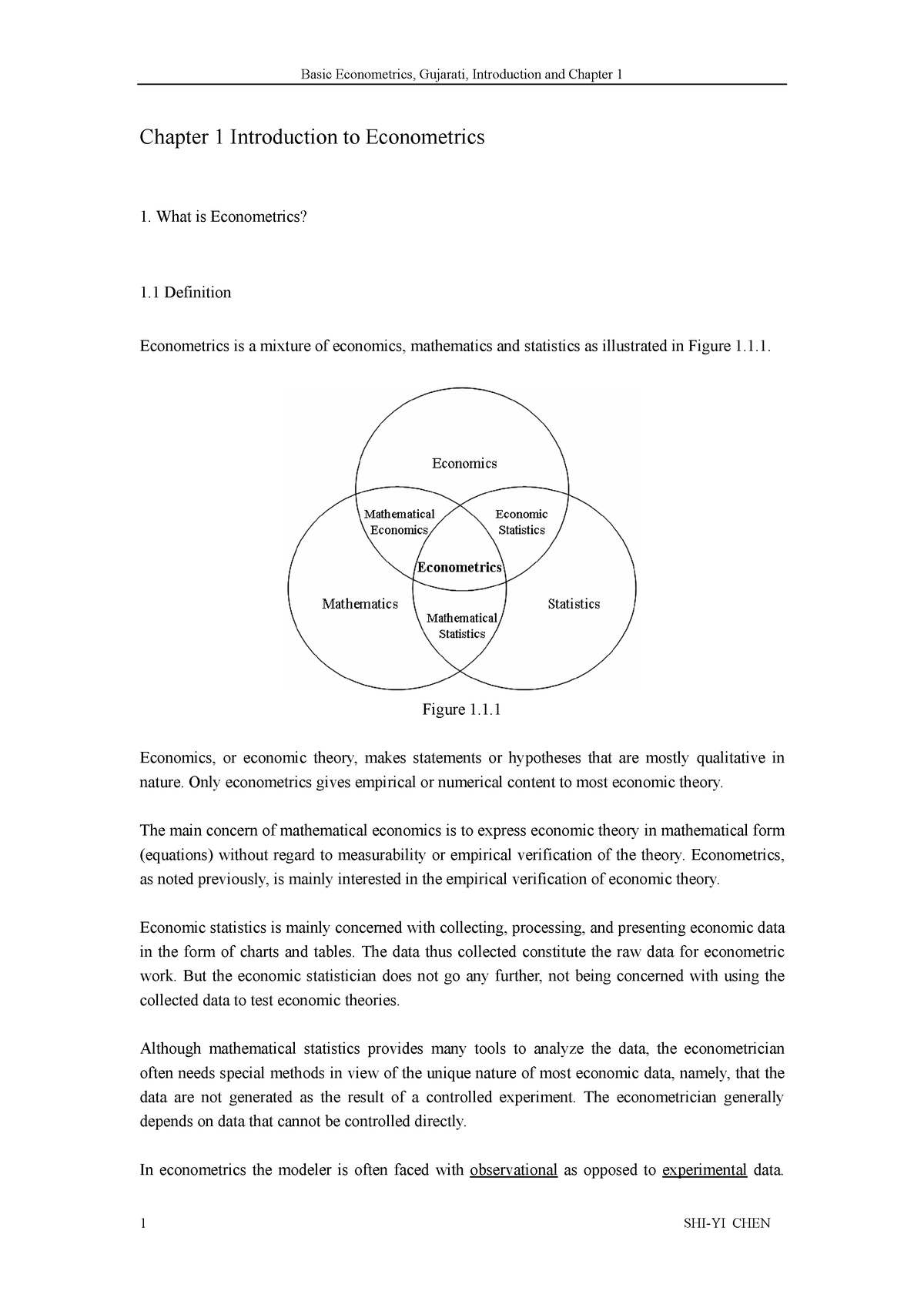 Econometrics Starting - Chapter 1 Introduction To Econometrics What Is ...