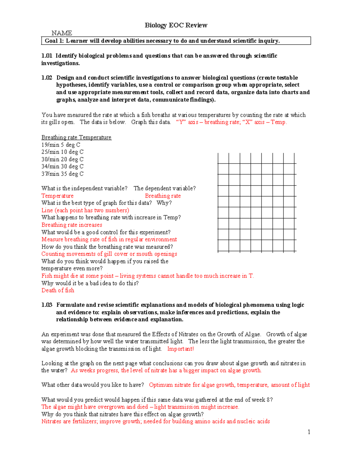 Biology Final Review Packets KEY - NAME