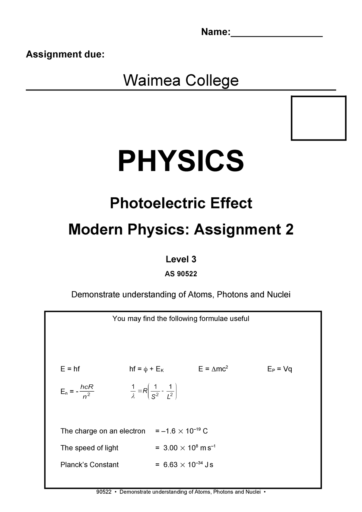 assignment on photoelectric effect