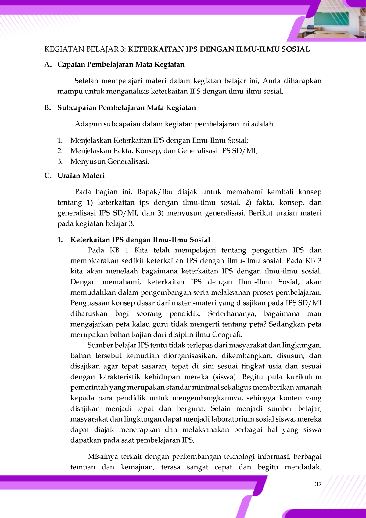 KB 3 IPS - KEGIATAN BELAJAR 3: KETERKAITAN IPS DENGAN ILMU-ILMU SOSIAL ...