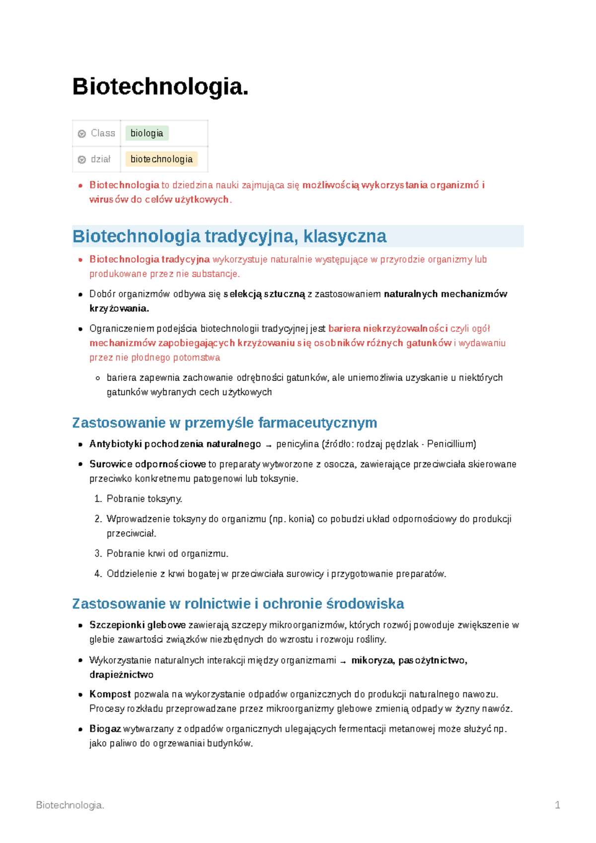 Biotechnologia - 1 Biotechnologia. Class biologia dział biotechnologia