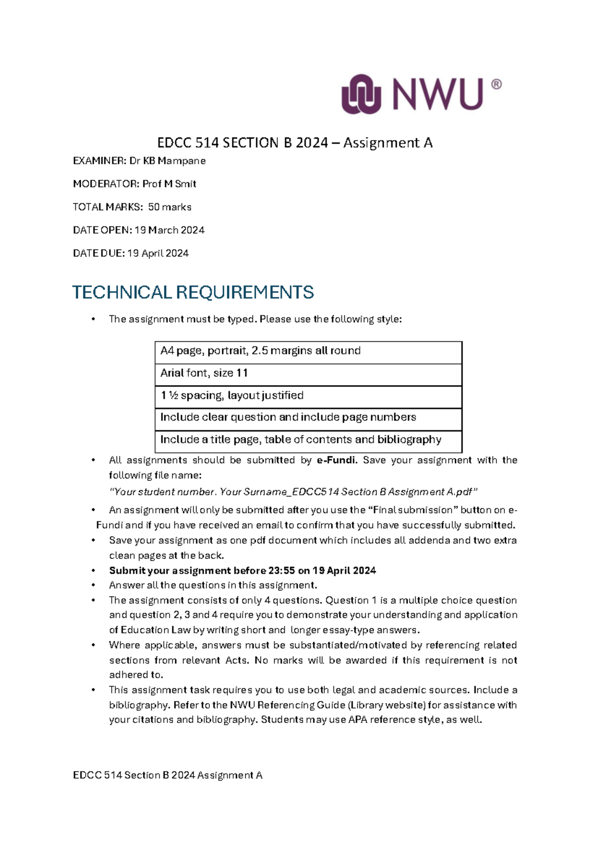 EDCC 514 Section B 2024 Assignment A - EDCC 514 SECTION B 2024 ...