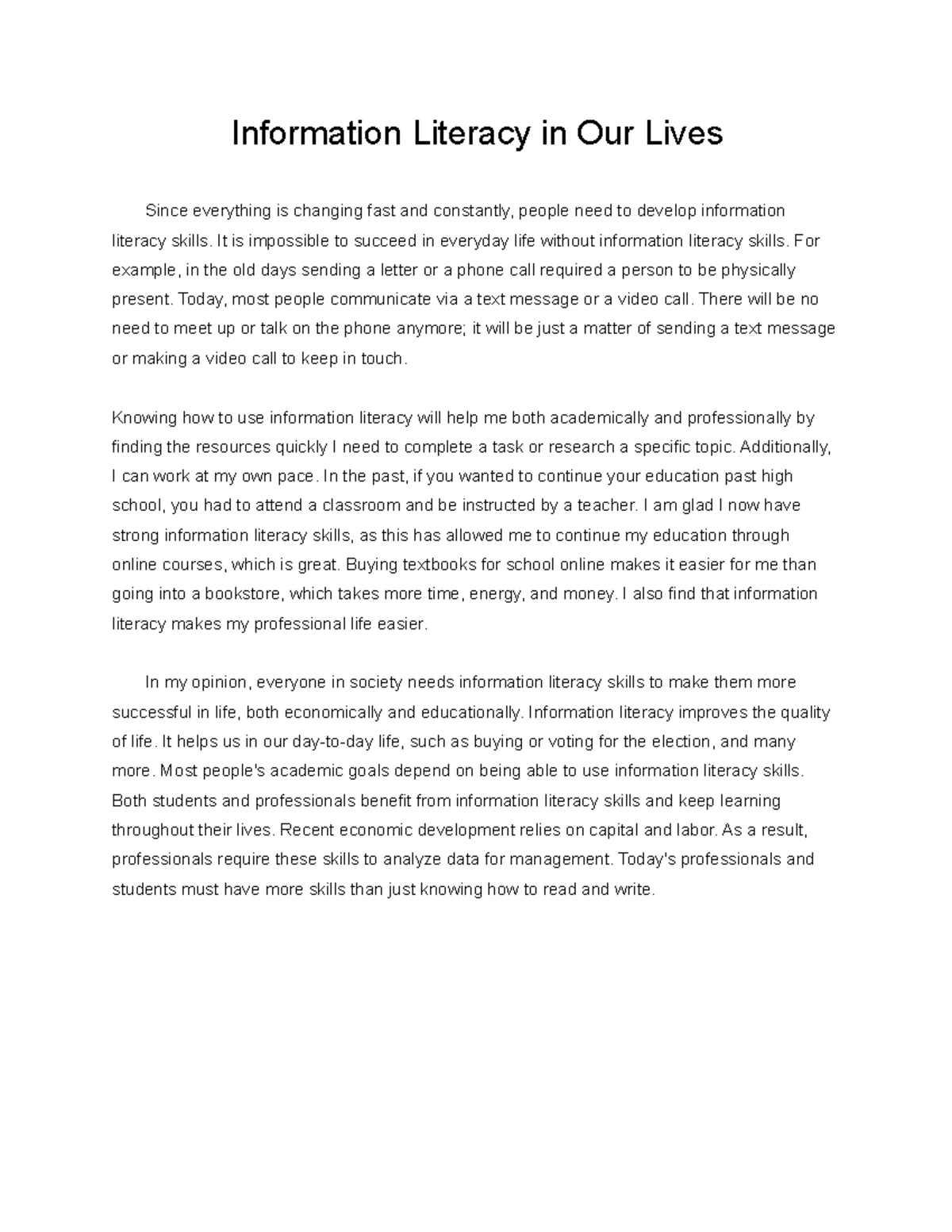 importance of social literacy essay