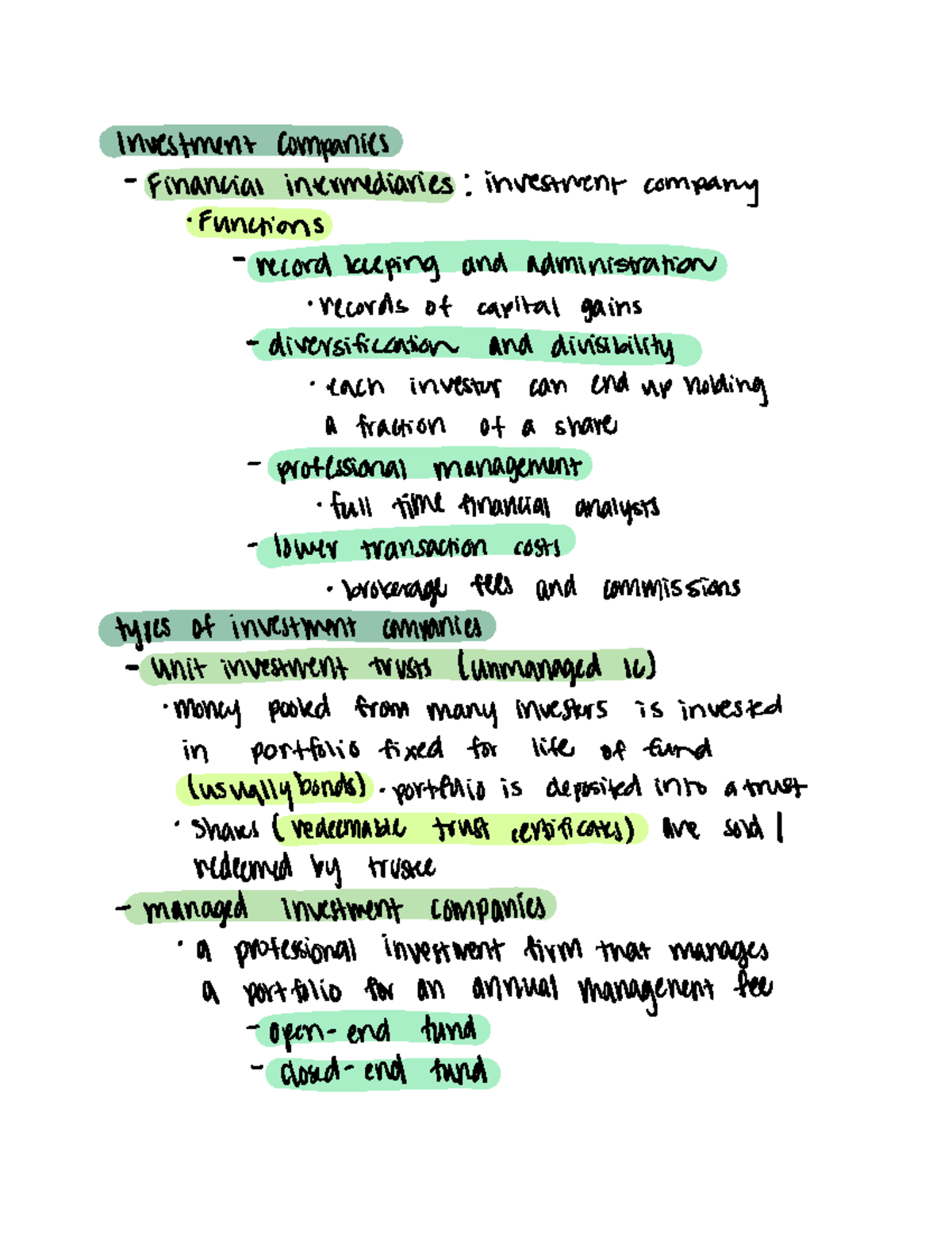 BUS172A CH - Lecture Notes 4 - Investment Companies Financial ...