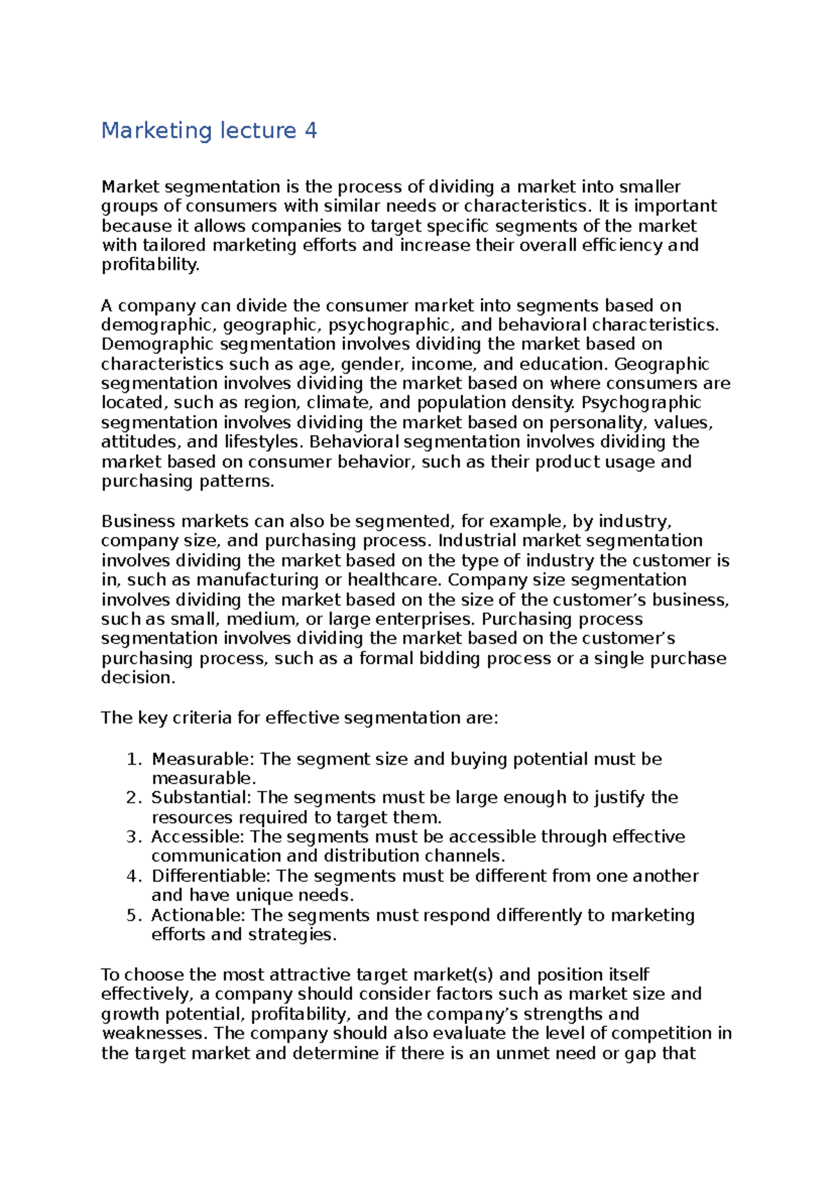 MKTG1203-Lecture 4 - Notes from the fourth lecture in MKTG1203 ...
