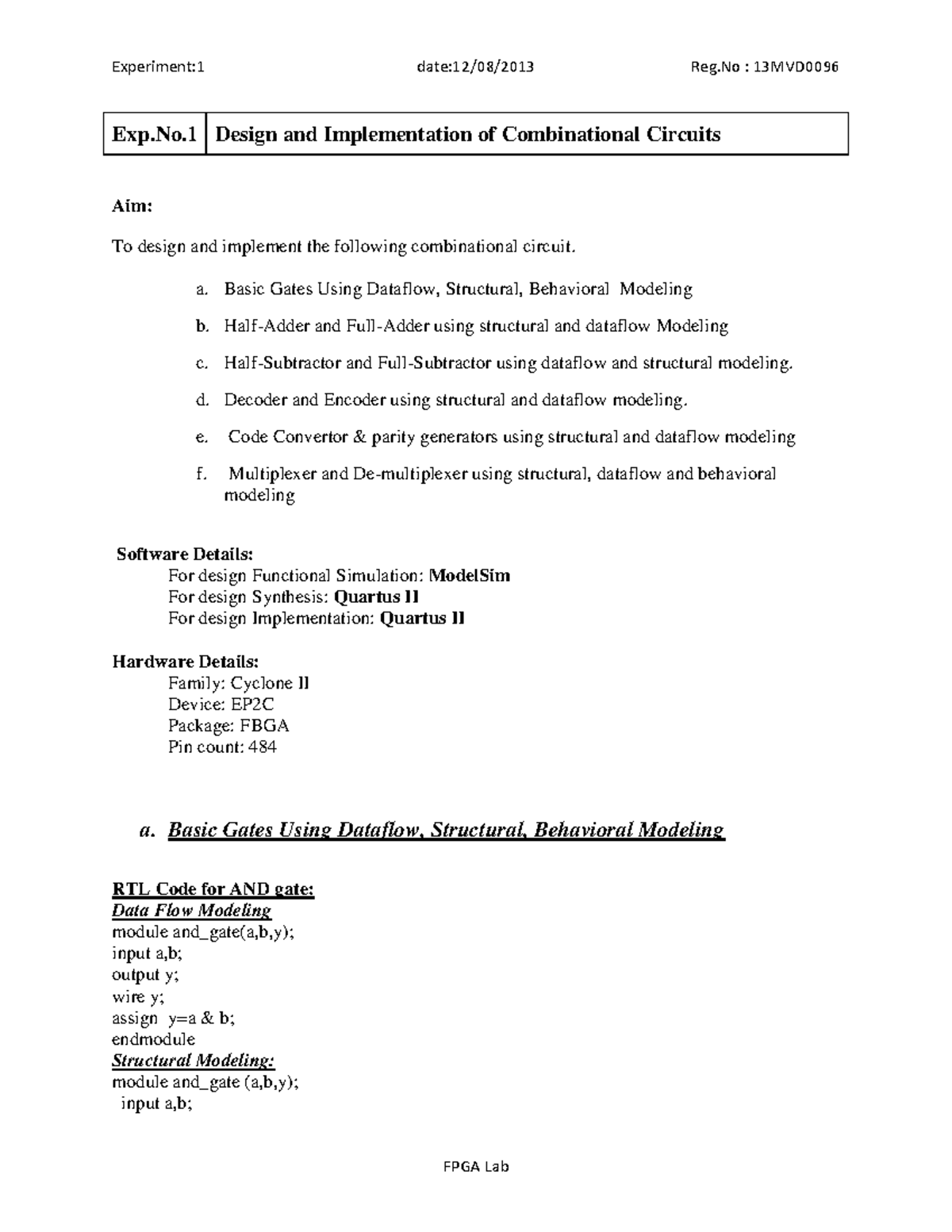 210753402 verilog code for comb circuits - Exp.No Design and ...
