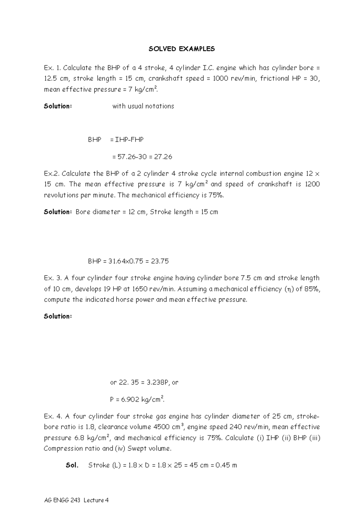 Engine example of the - SOLVED EXAMPLES Ex. 1. Calculate the BHP of a 4 ...