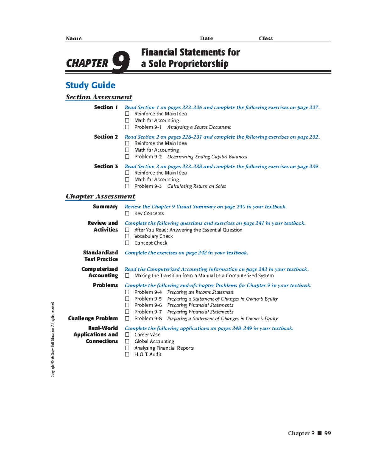 Chapter 9 Study Guide - Chapter 9Chapter 9 9999 Copyright © McGraw-Hill ...