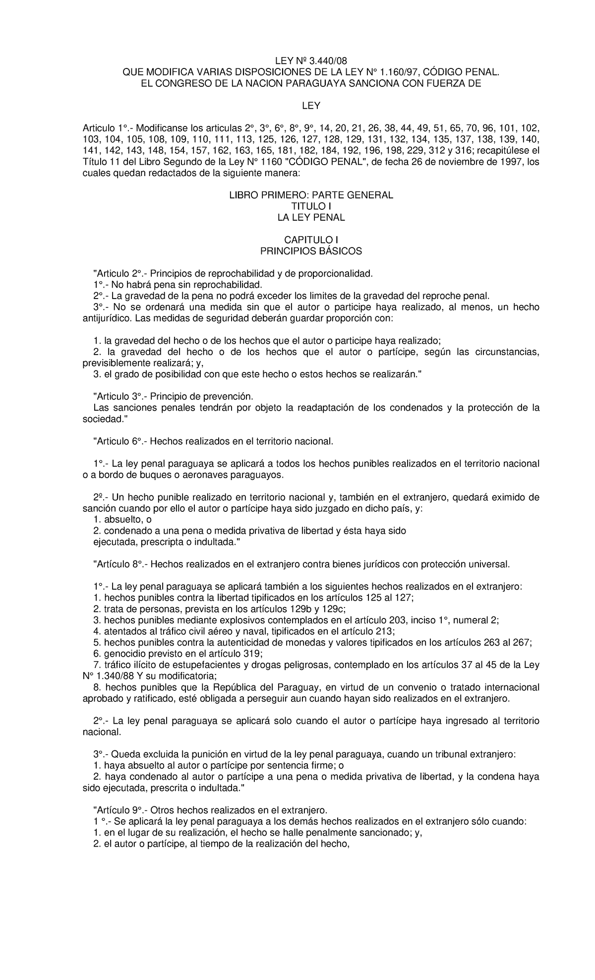 Ley 3440 2008 Que Modifica El Codigo Penal - LEY Nº 3/ QUE MODIFICA ...