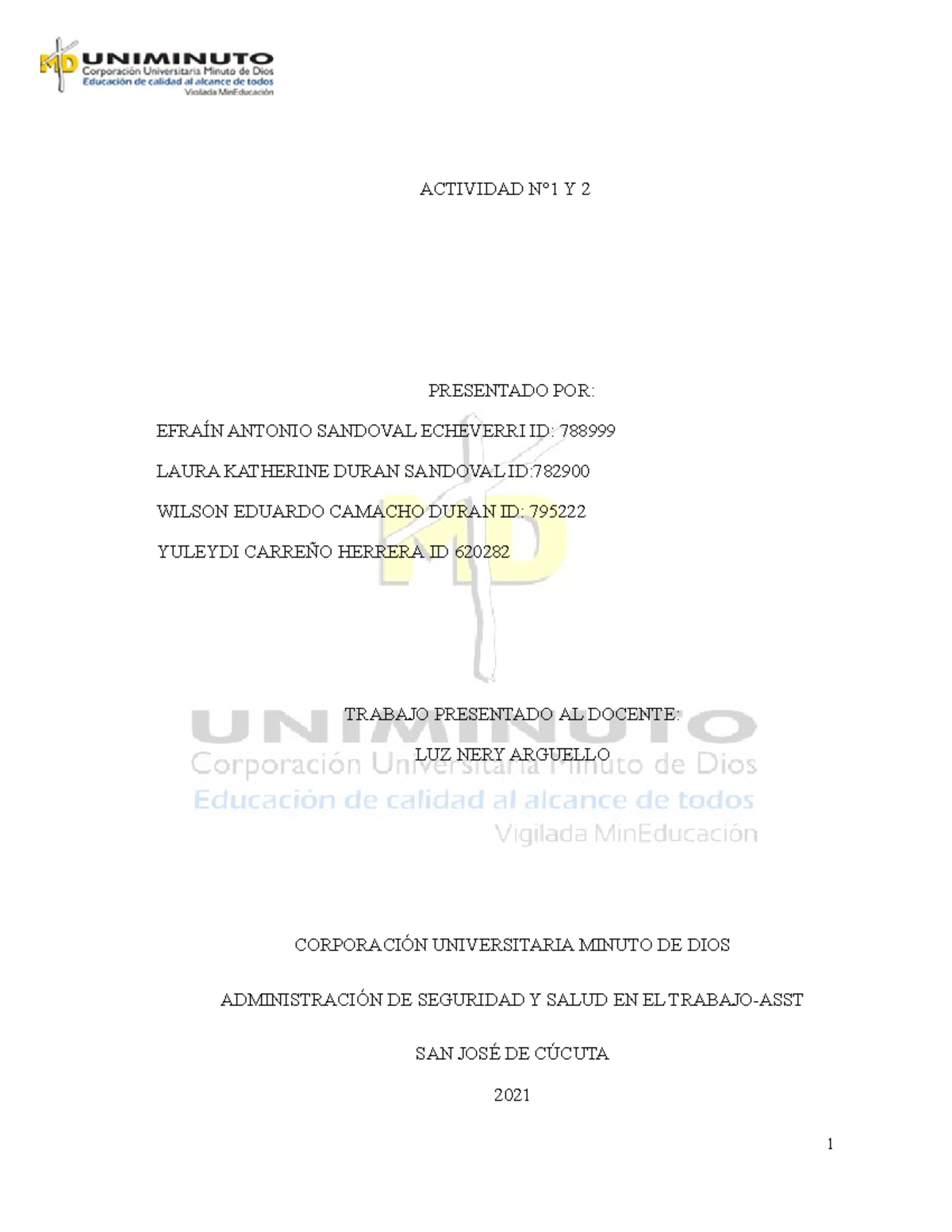 542739665 Actividad N 1y2 Costos Uniminuto Grupo 2 2 1 - 1 ACTIVIDAD N ...