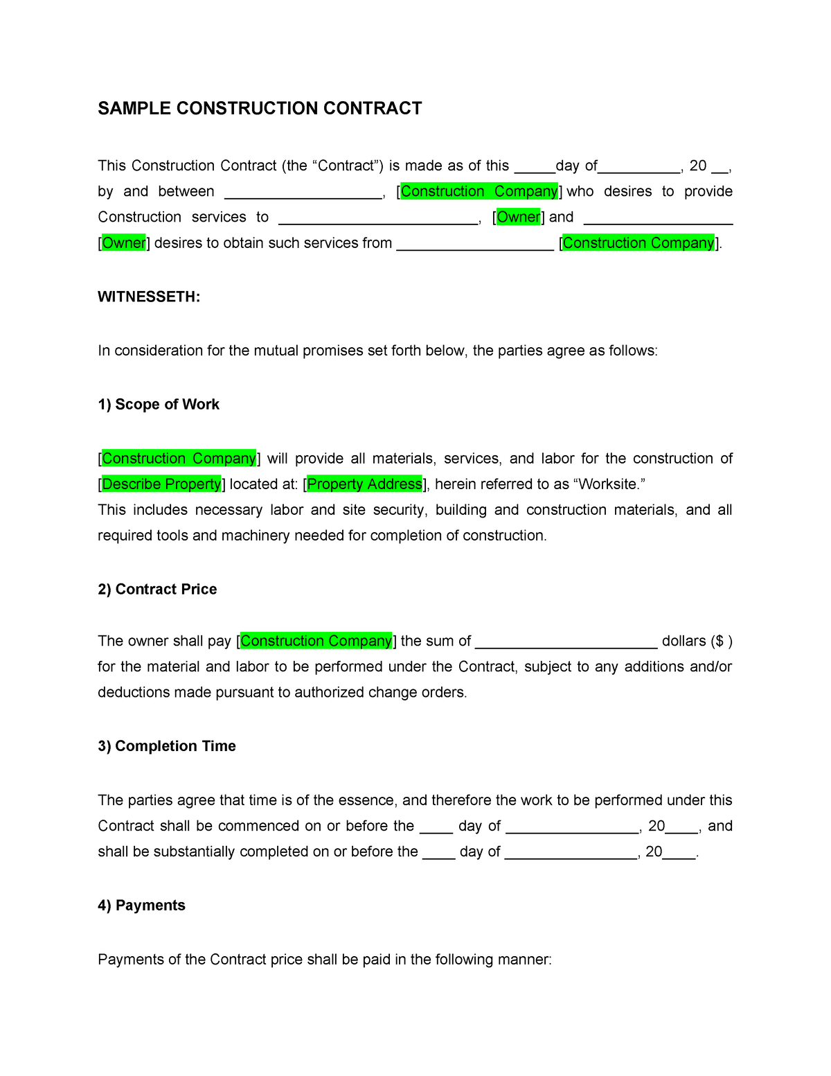 Construction contract template 08 - SAMPLE CONSTRUCTION CONTRACT This ...