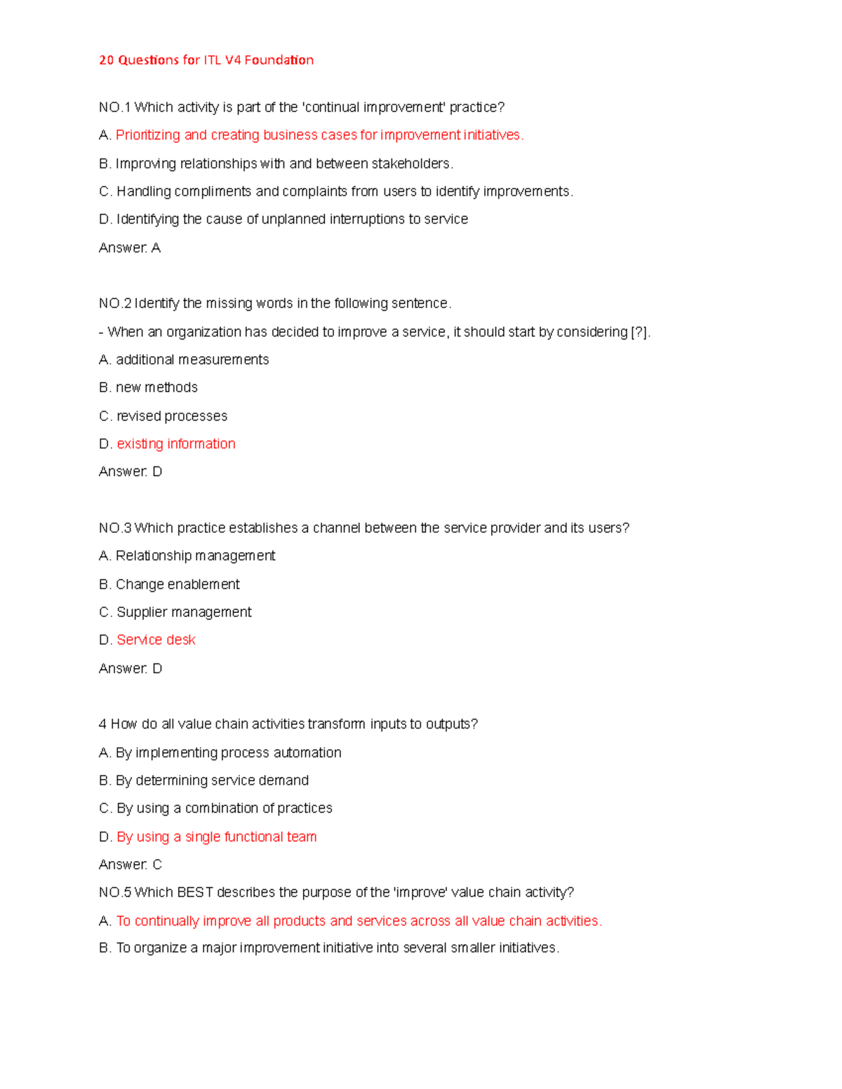 ITIL 4 Foundation - Select - Course Book ITIL questions and answers to ...