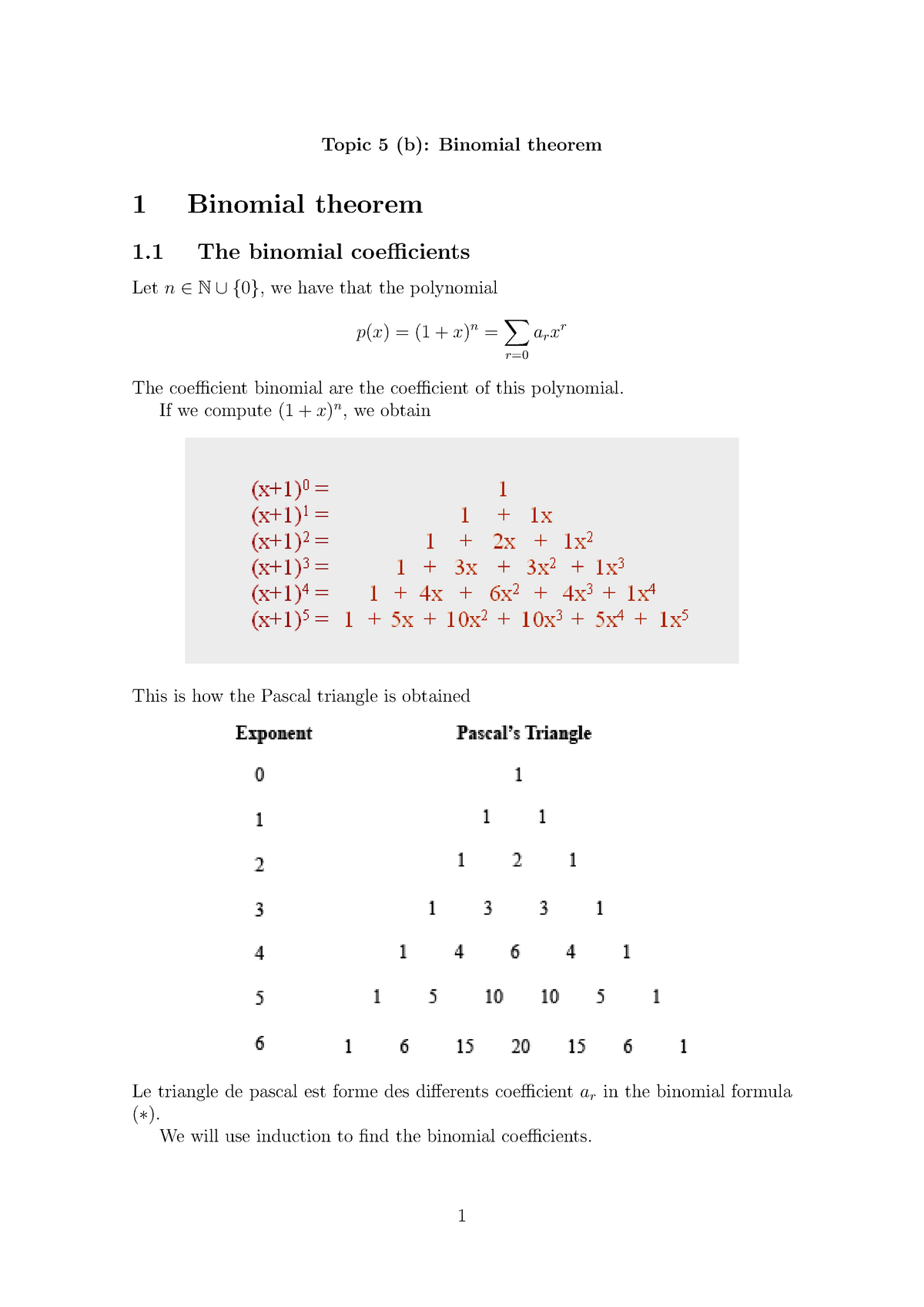 Binomtheorem - Notes - Topic 5 (b): Binomial Theorem 1 Binomial Theorem ...