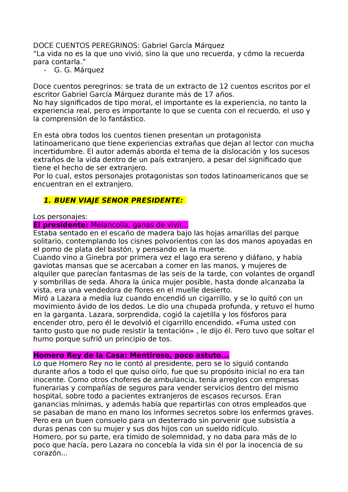 DOCE Cuentos Peregrinos - DOCE CUENTOS PEREGRINOS: Gabriel García Márquez  “La vida no es la que uno - Studocu