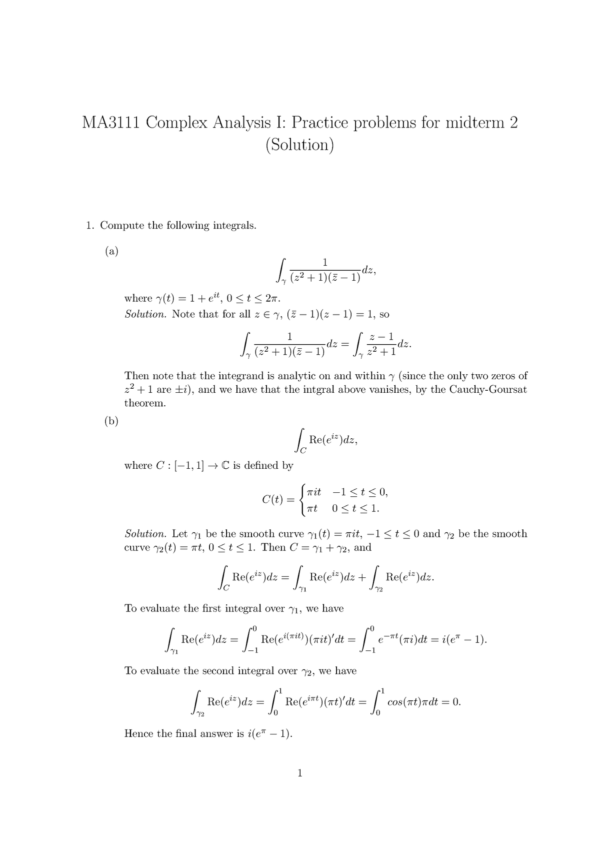 Integrand Is Analytic Theory Of Functions Of A Complex Variable Ma3111 Complex Analysis I 1118