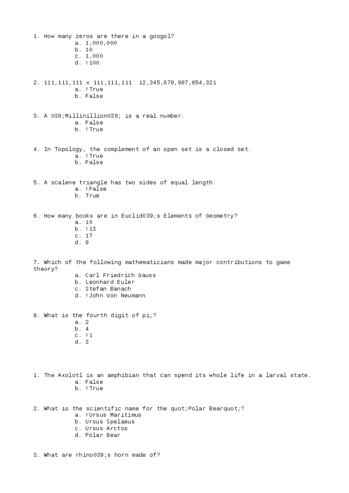 FIN122 Lesson Plan 3 How many zeros are there in a googol? a. 1,000, b. 10 c. 1, d