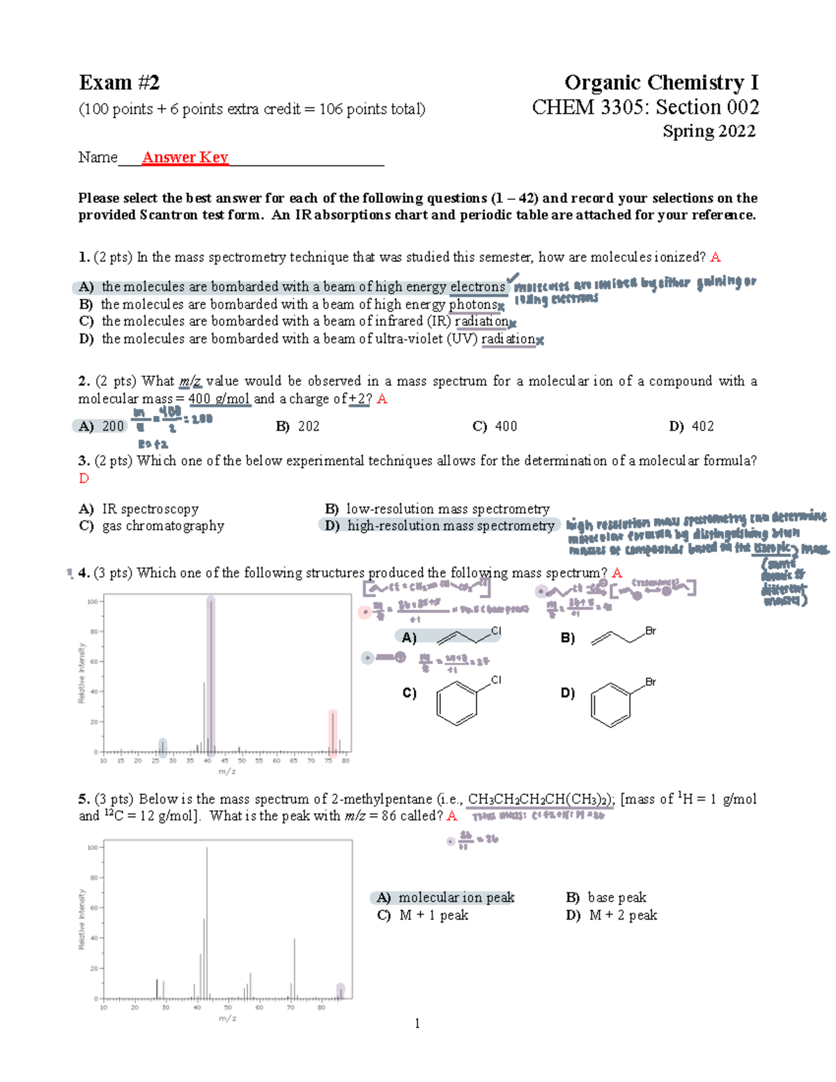 Exam 2 Spring 2022 - Answer Key - ####### 1 Exam #2 Organic Chemistry I ...