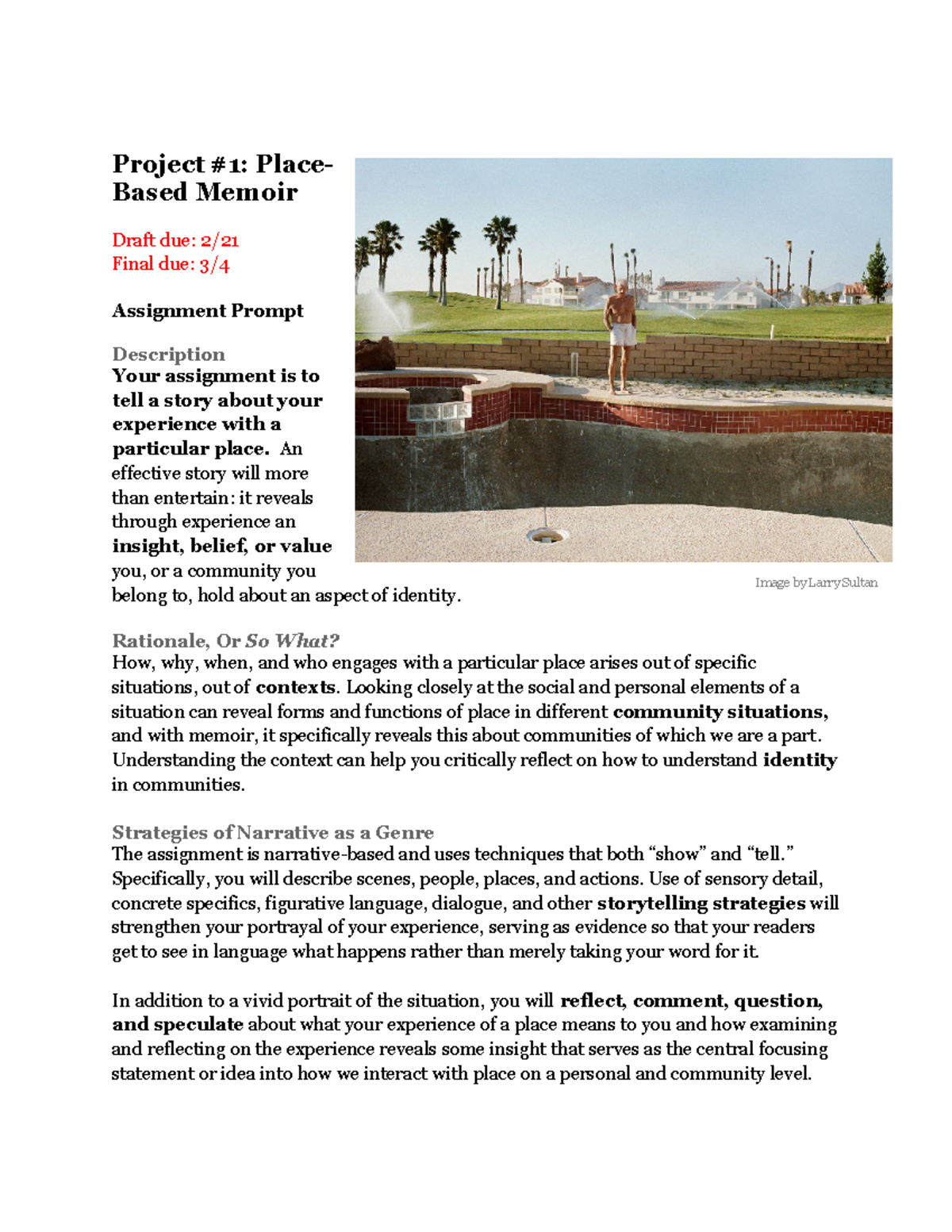 Project 1 Place-Based Memoir - Project #1: Place- Based Memoir Draft ...