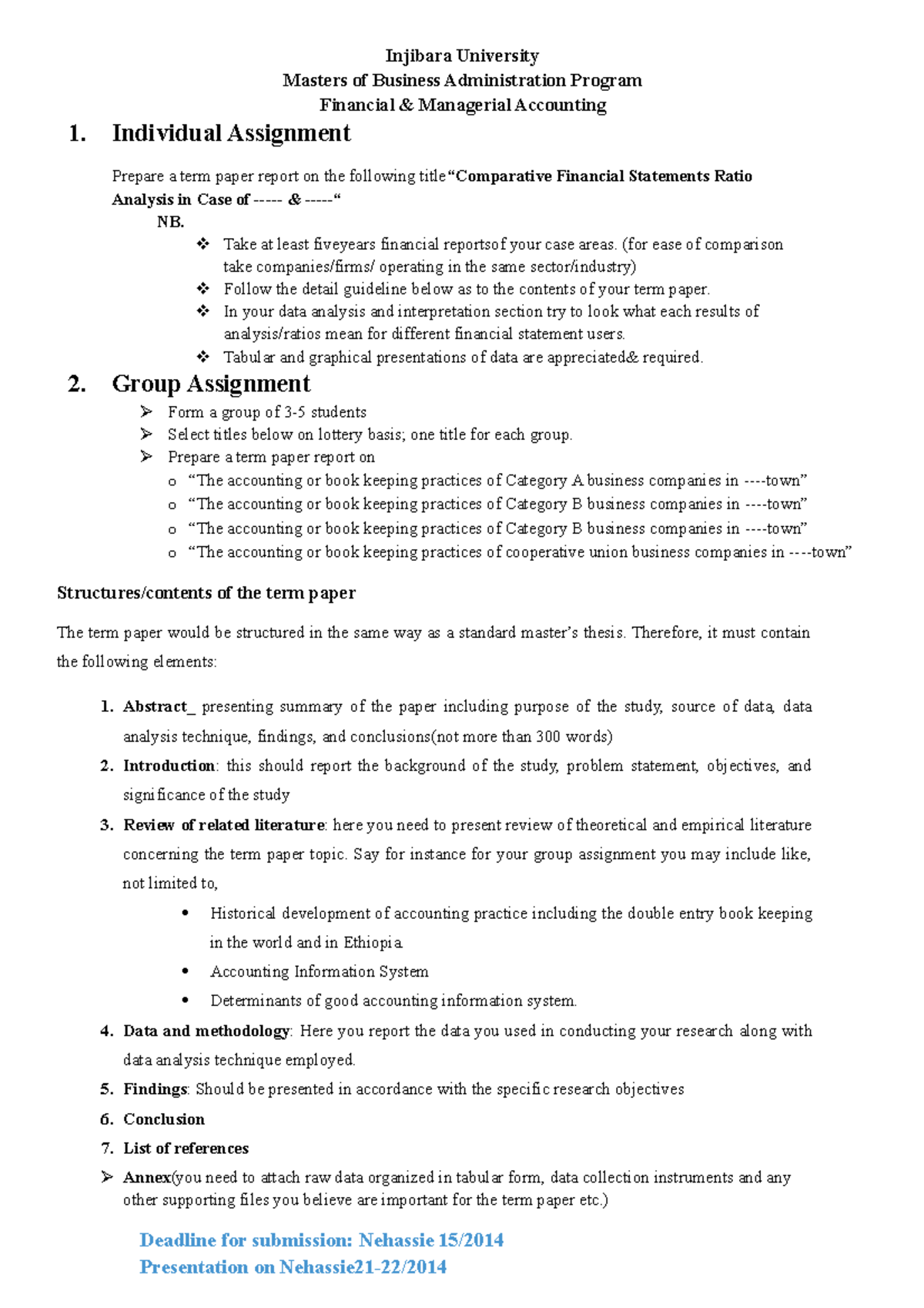 Assignment 2014 Extension (2) managerial acc - Injibara University ...