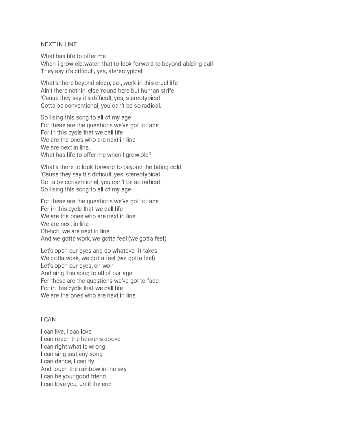 Graduation song - NEXT IN LINE What has life to offer me When i grow ...