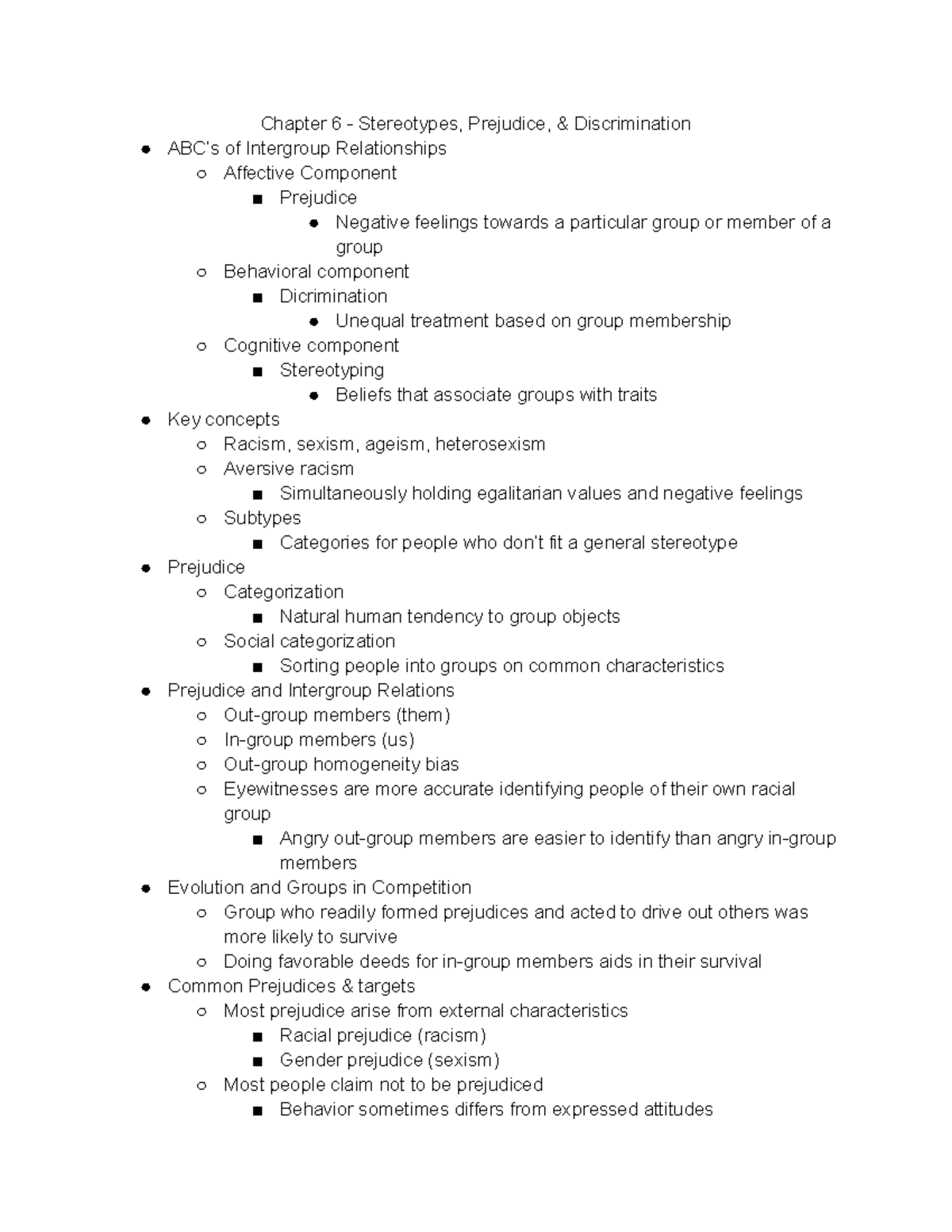 Chapter 6 - Stereotypes, Prejudice, Discrimination Lecture Notes ...