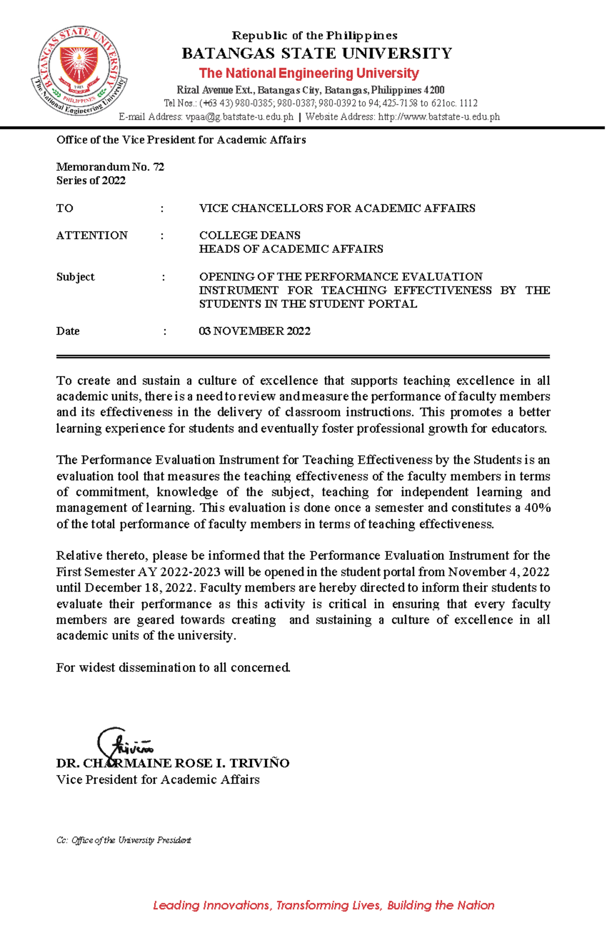 Memorandum-No.-72 Opening-of-the-Performance-Evaluation-for-Teaching ...