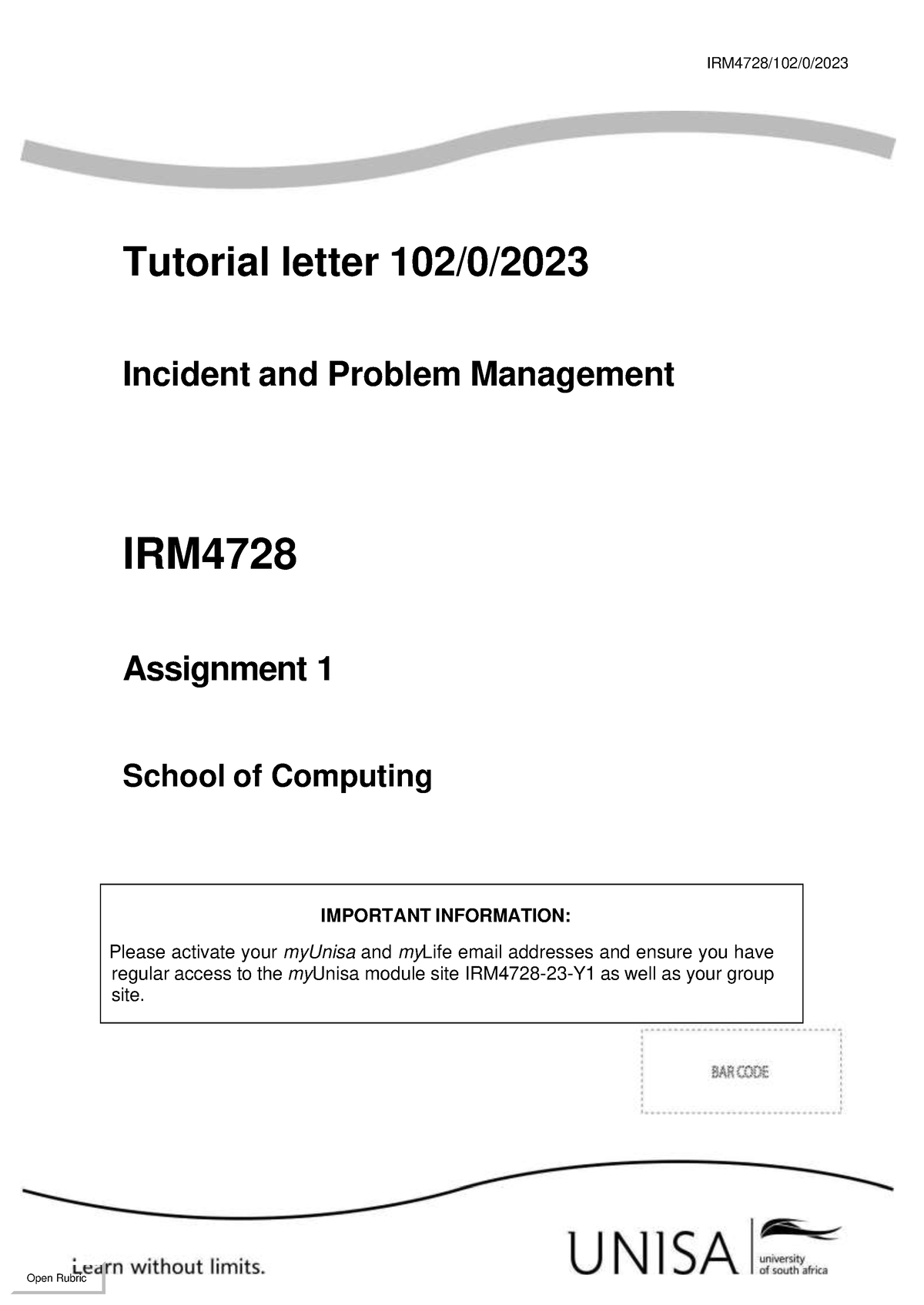 IRM4728-Tutorial Letter 102-2023- Assignment 1 - IRM4728/102/0 ...