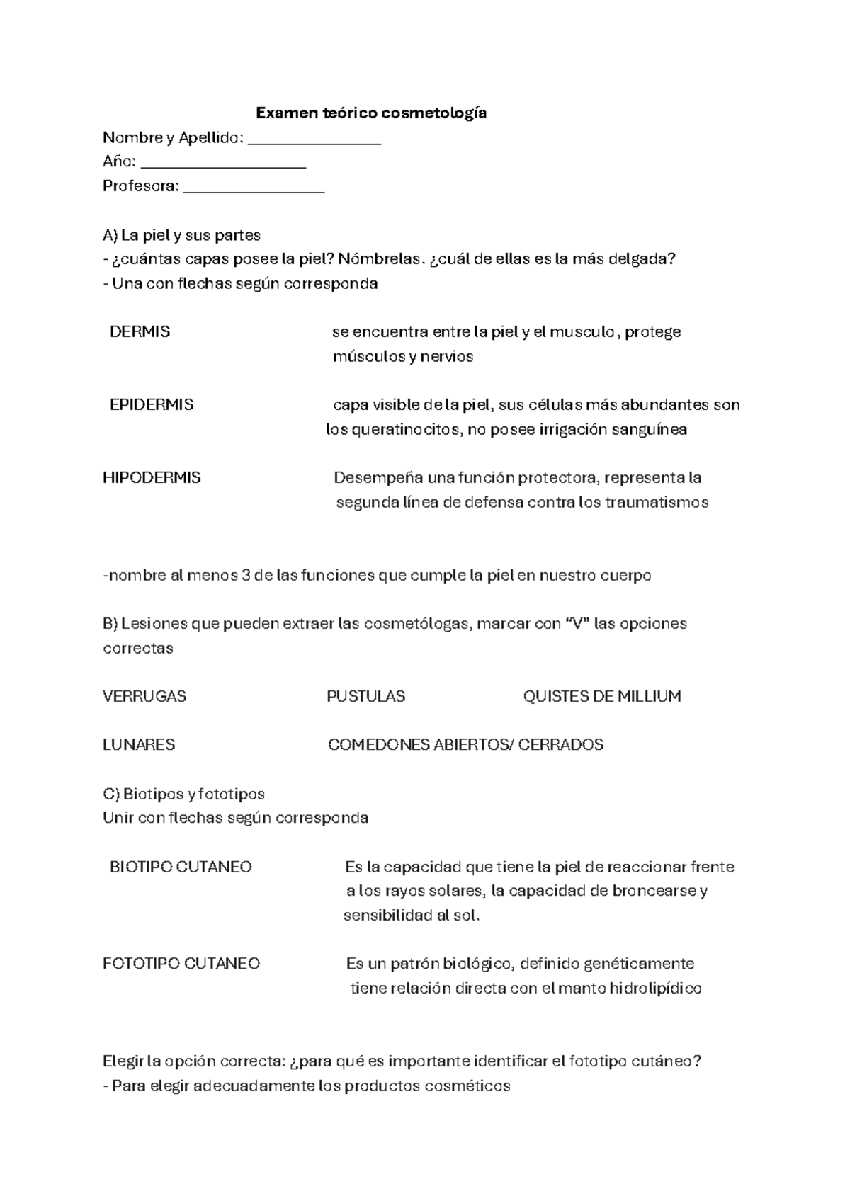 Examen teorico de cosmetologia Luisa - Examen teórico cosmetología ...