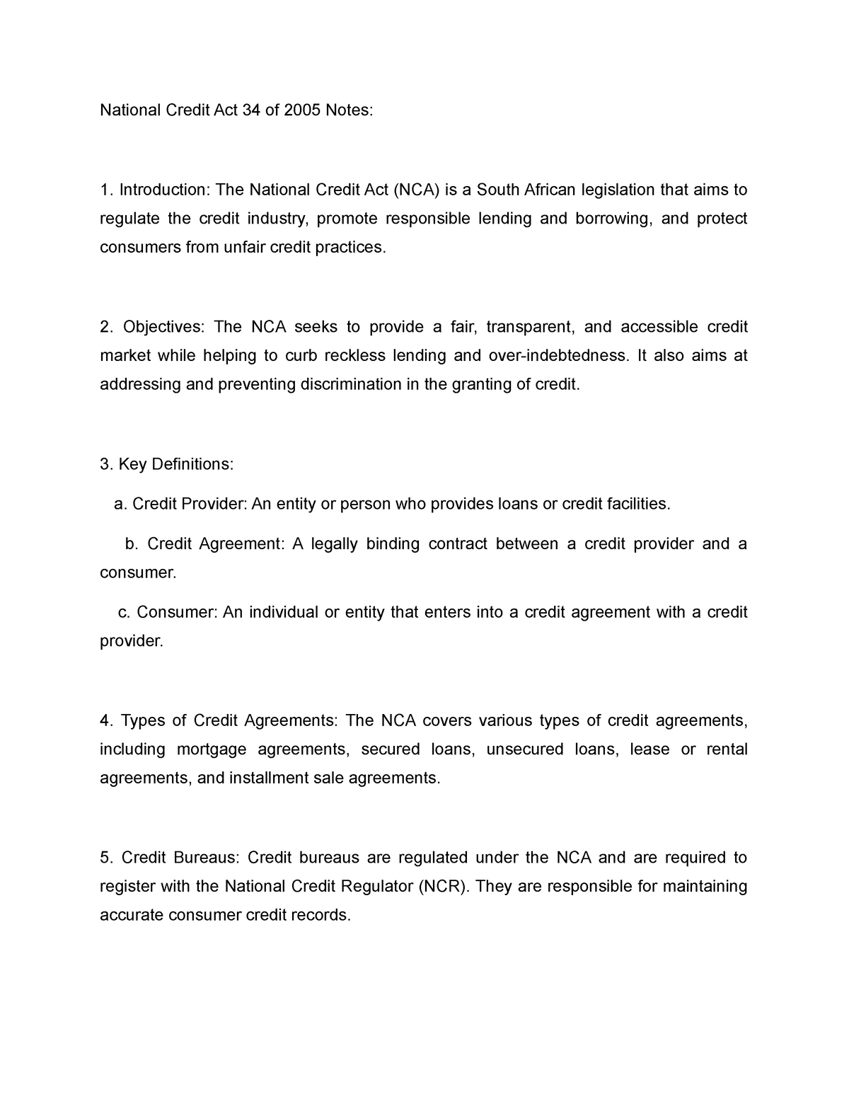 national-credit-act-34-of-2005-notes-national-credit-act-34-of-2005