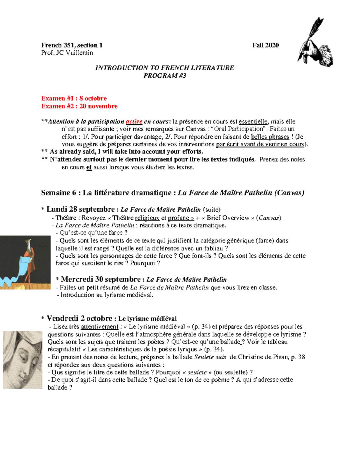 La Farce De Maître Pathelin Questions Et Réponses FR352 Programme 3 - French 351, section 1 Fall 2020 Prof. JC Vuillemin  INTRODUCTION TO FRENCH - Studocu