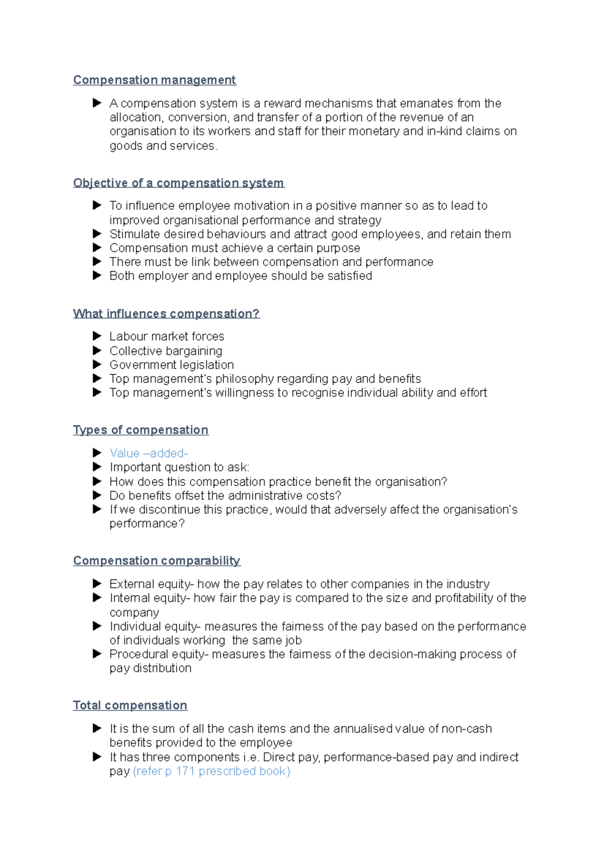 Null-1 - Lecture notes 4 - Compensation management A compensation ...