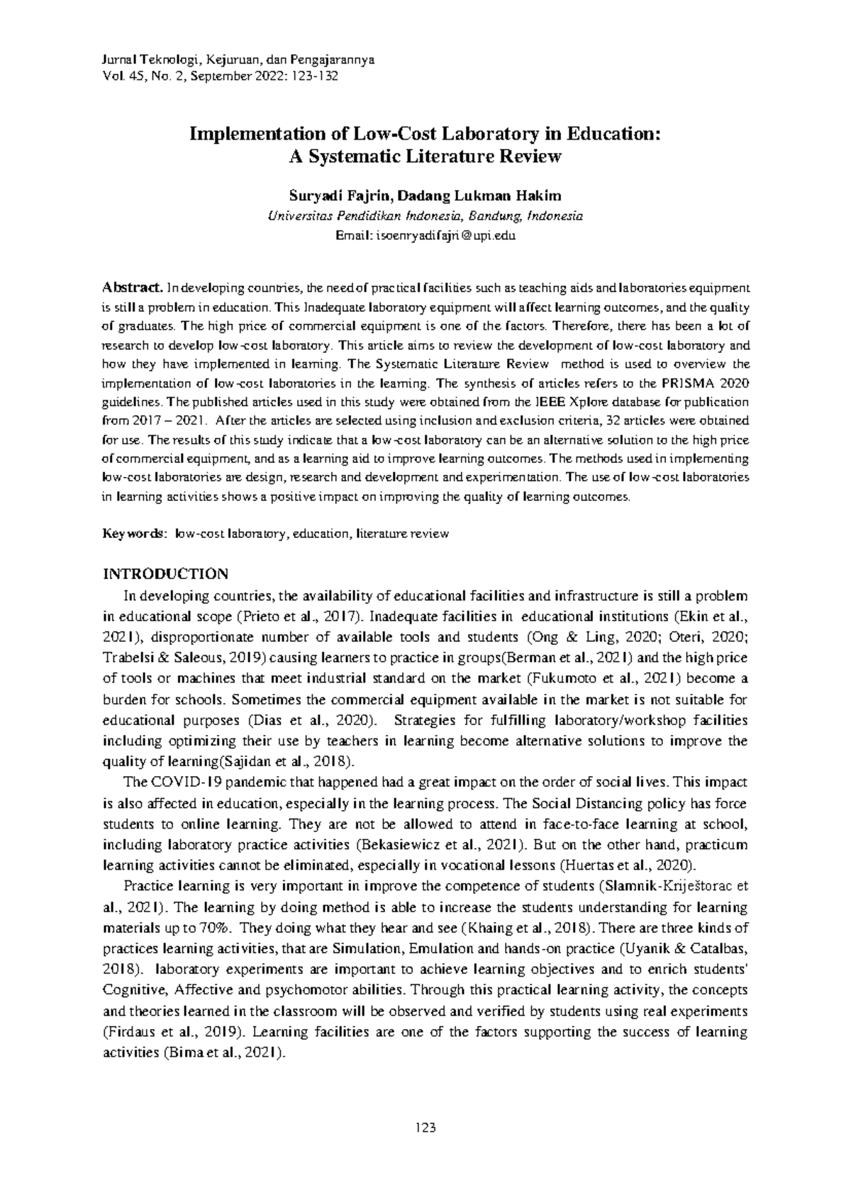 Implementation of Low-Cost Laboratory in Education - Jurnal Teknologi ...
