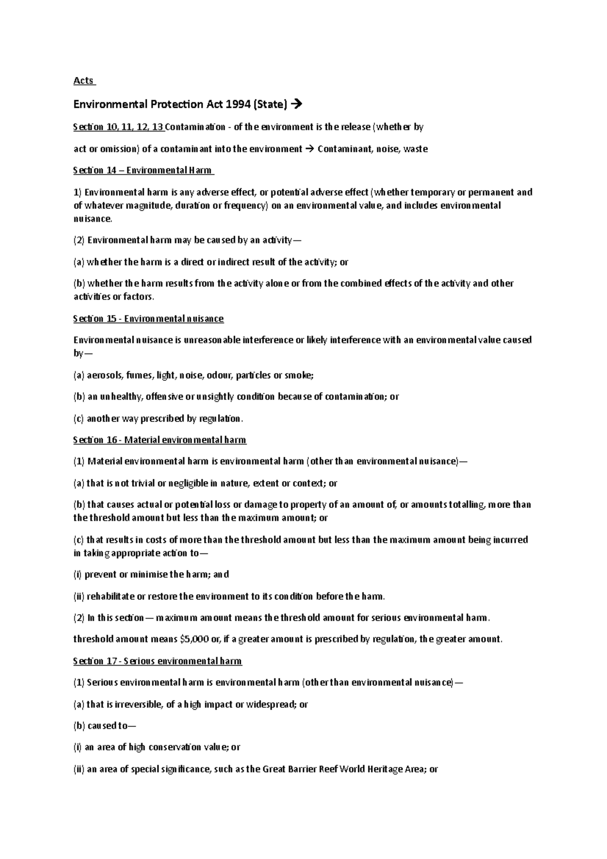 Acts Relevant environmental acts Acts Environmental Protection Act