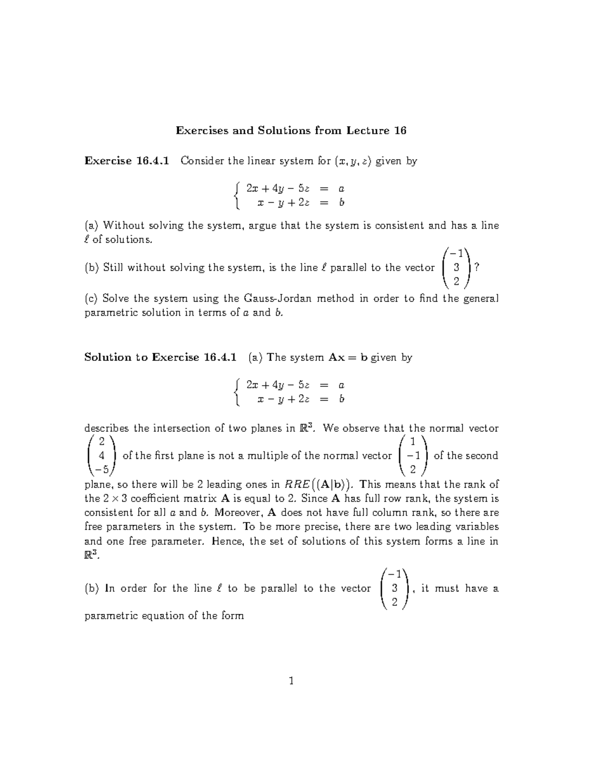 Exercise 16 - Exercises and Solutions from Lecture 16 Exercise 16.4 ...
