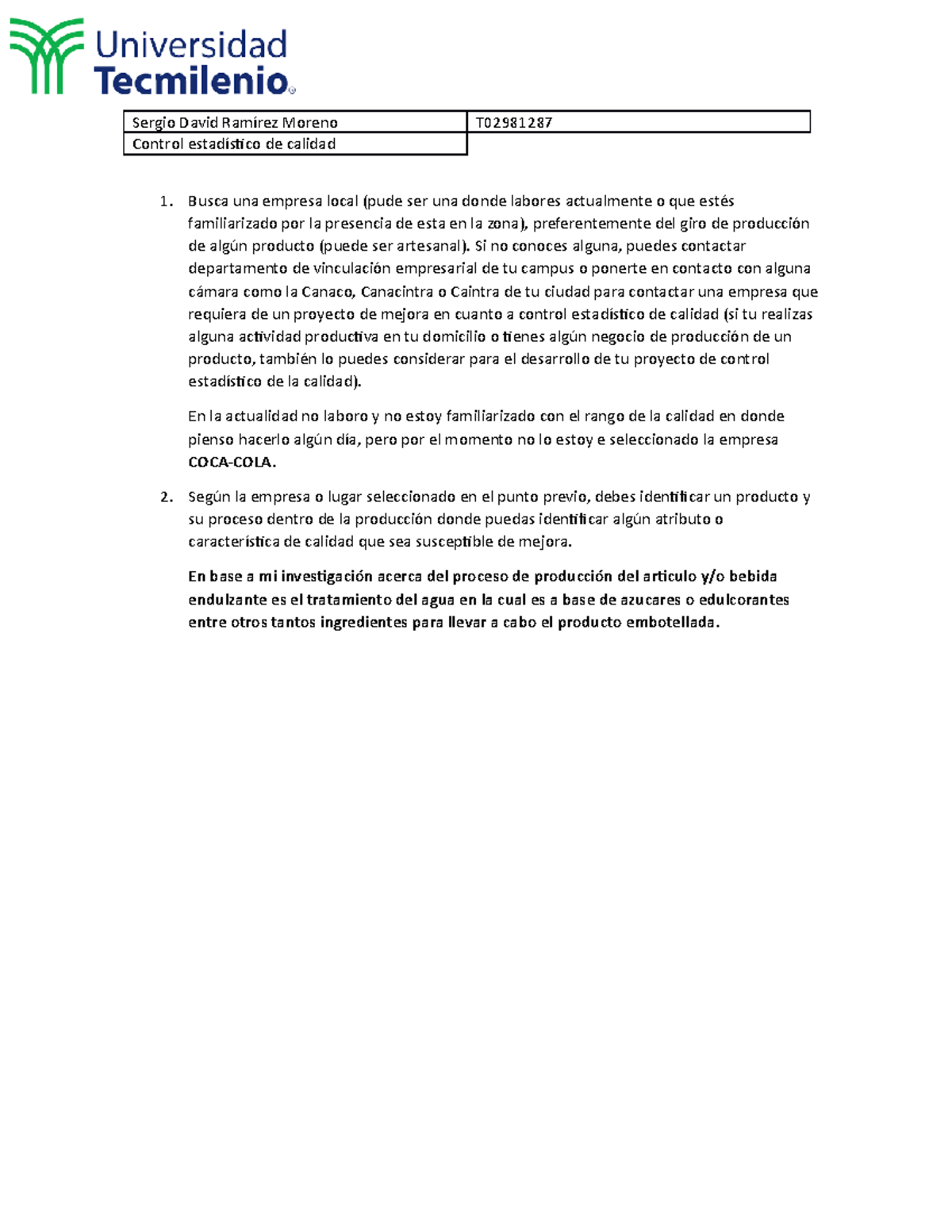 Evidencia 1 Control Estadistico De Control - Sergio David Ramírez ...