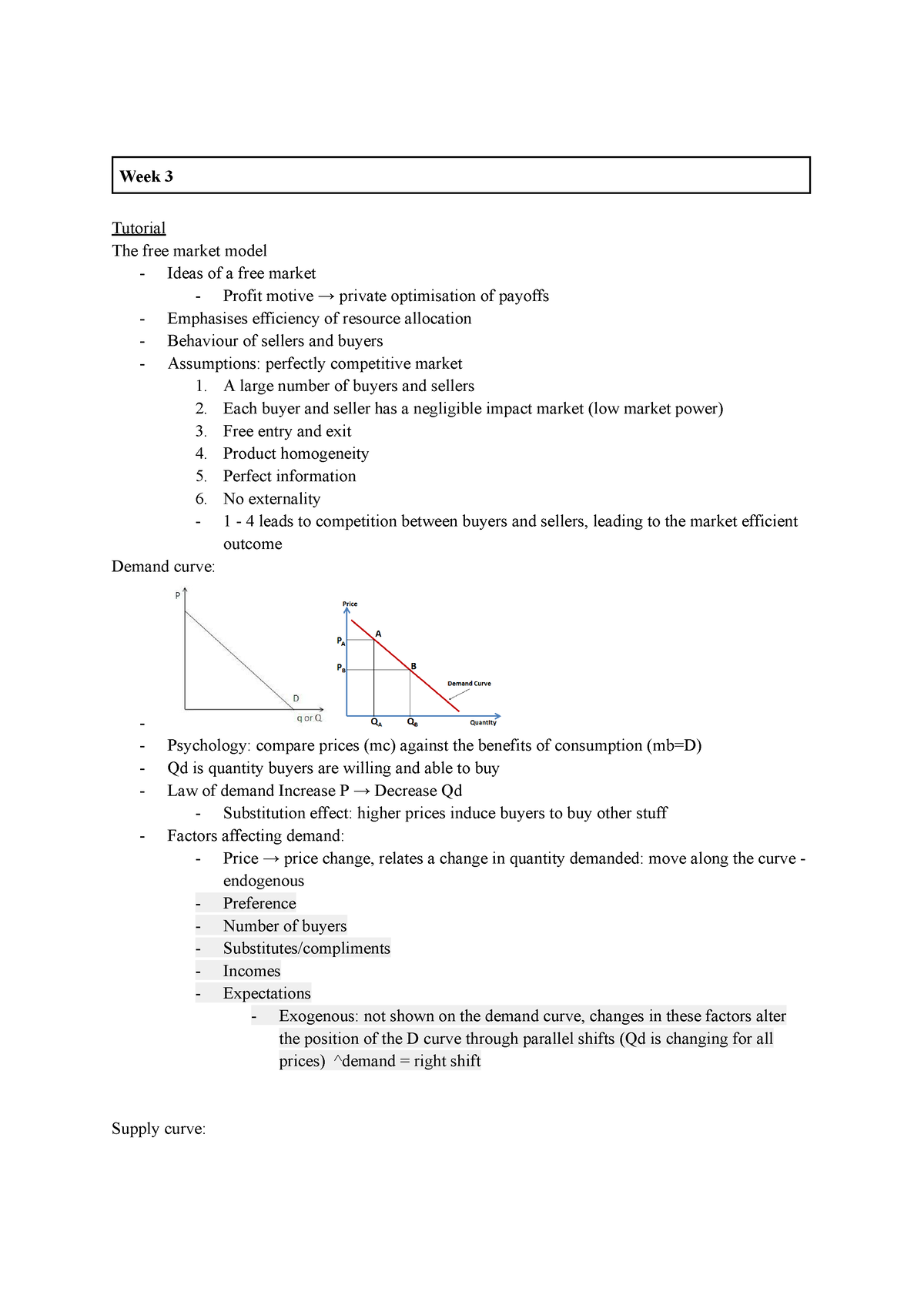 Economics week 3 - Notes from lecture 3 - Week 3 Tutorial The free ...