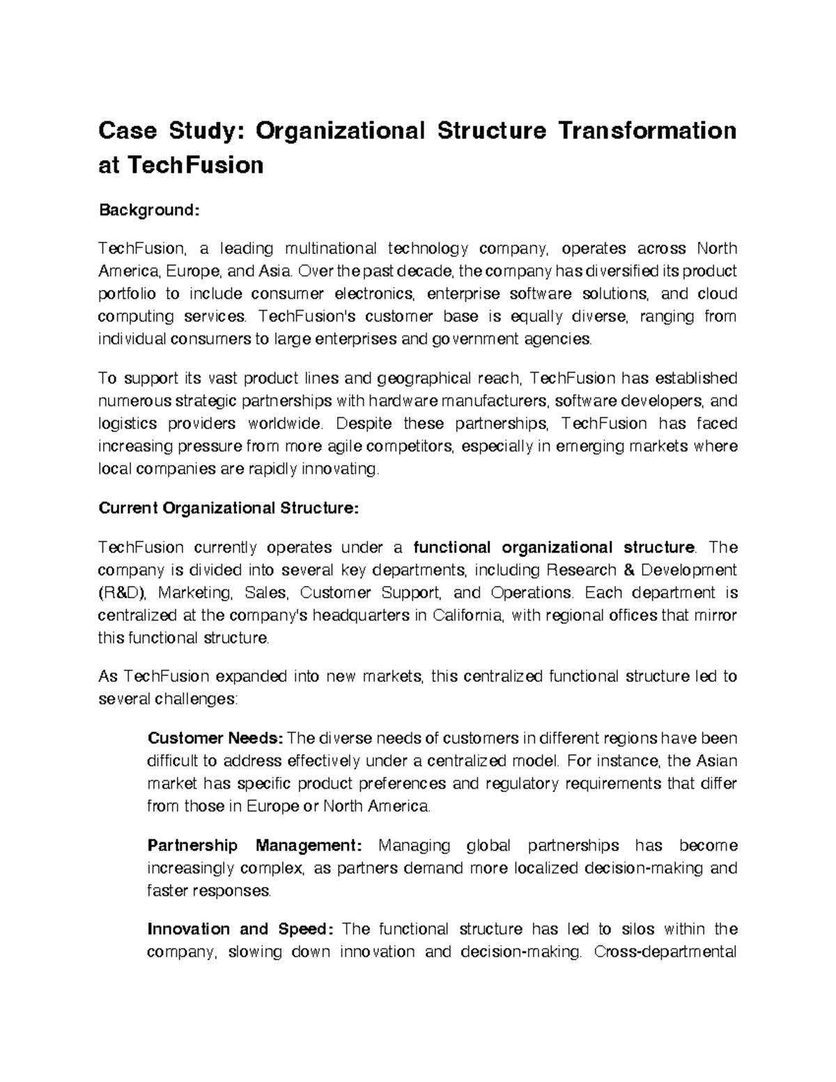 Tut 6 Case study - Case Study: Organizational Structure Transformation ...