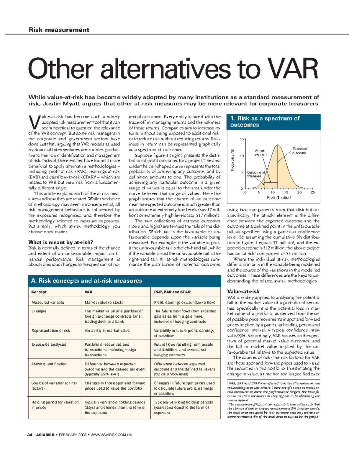 Riskmeasurement Va R, CFa R, Ea R - using two components from that ...