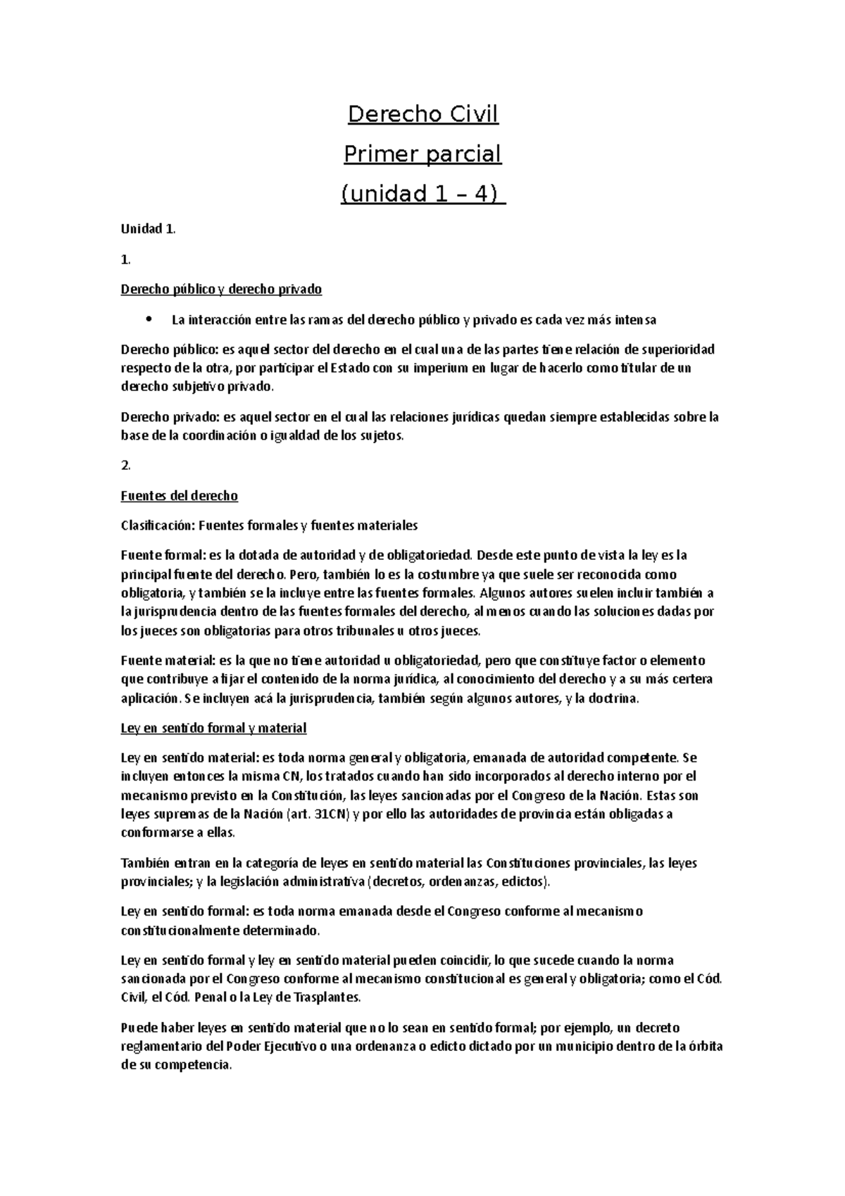 Derecho Civil 1er Parcial - Derecho Civil Primer Parcial (unidad 1 – 4 ...