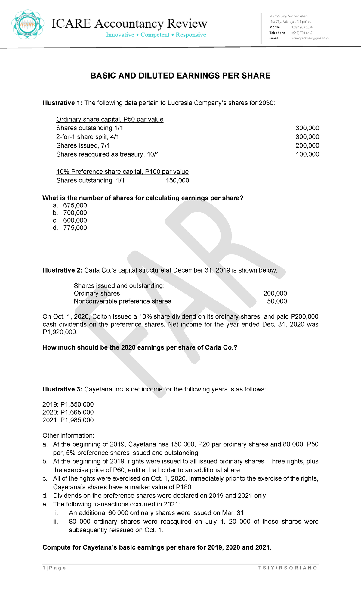 FAR03 09 Basic And Diluted Earnings Per Share 1 P A G E T S I Y R far03-09-basic-and-diluted-earnings-per-share-1-p-a-g-e-t-s-i-y-r